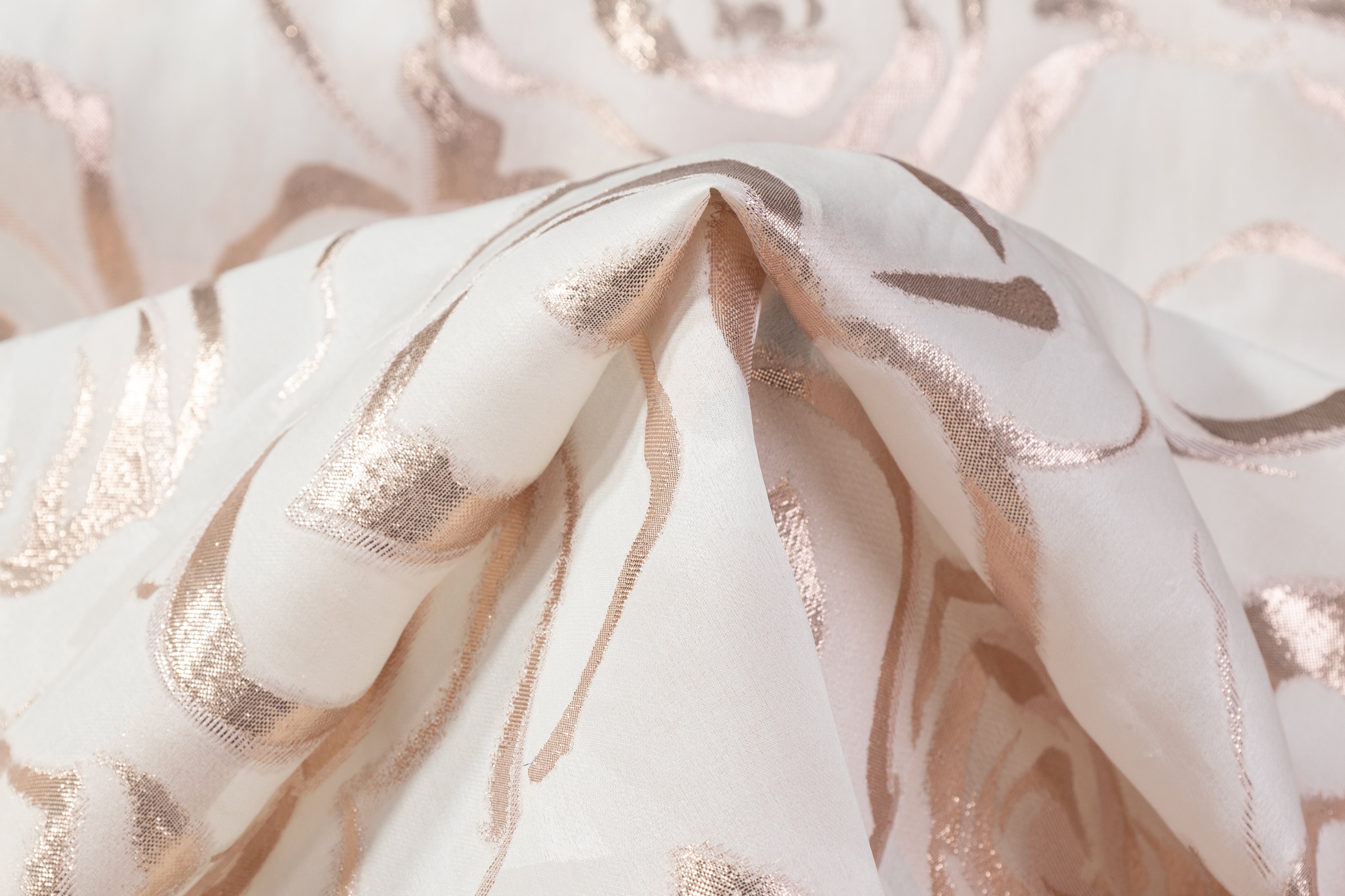 Floral Italian Metallic Silk Organza Fil Coupé - Rose Gold / Off White