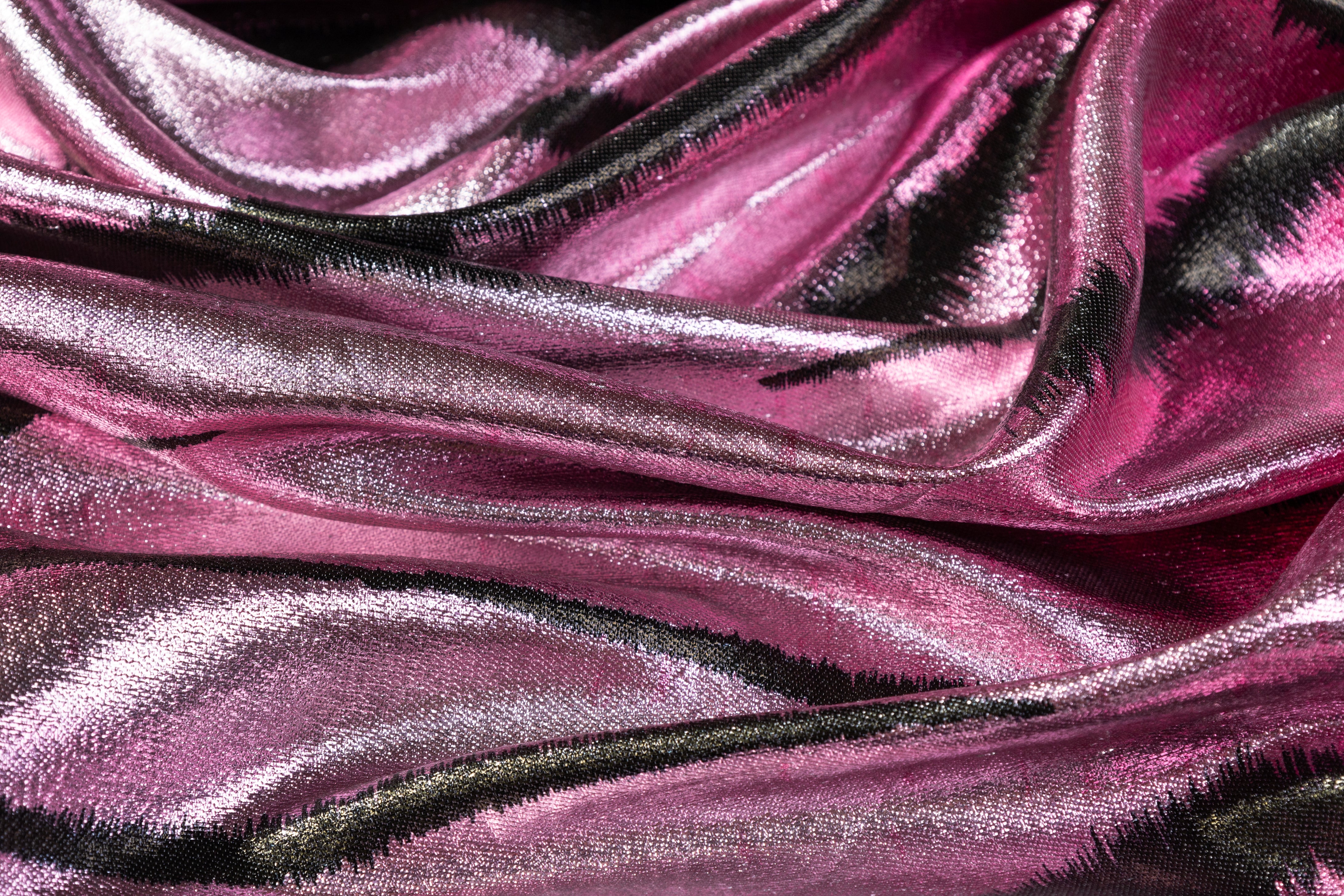 Tiger Stripe Italian Silk Lamé - Pink / Black