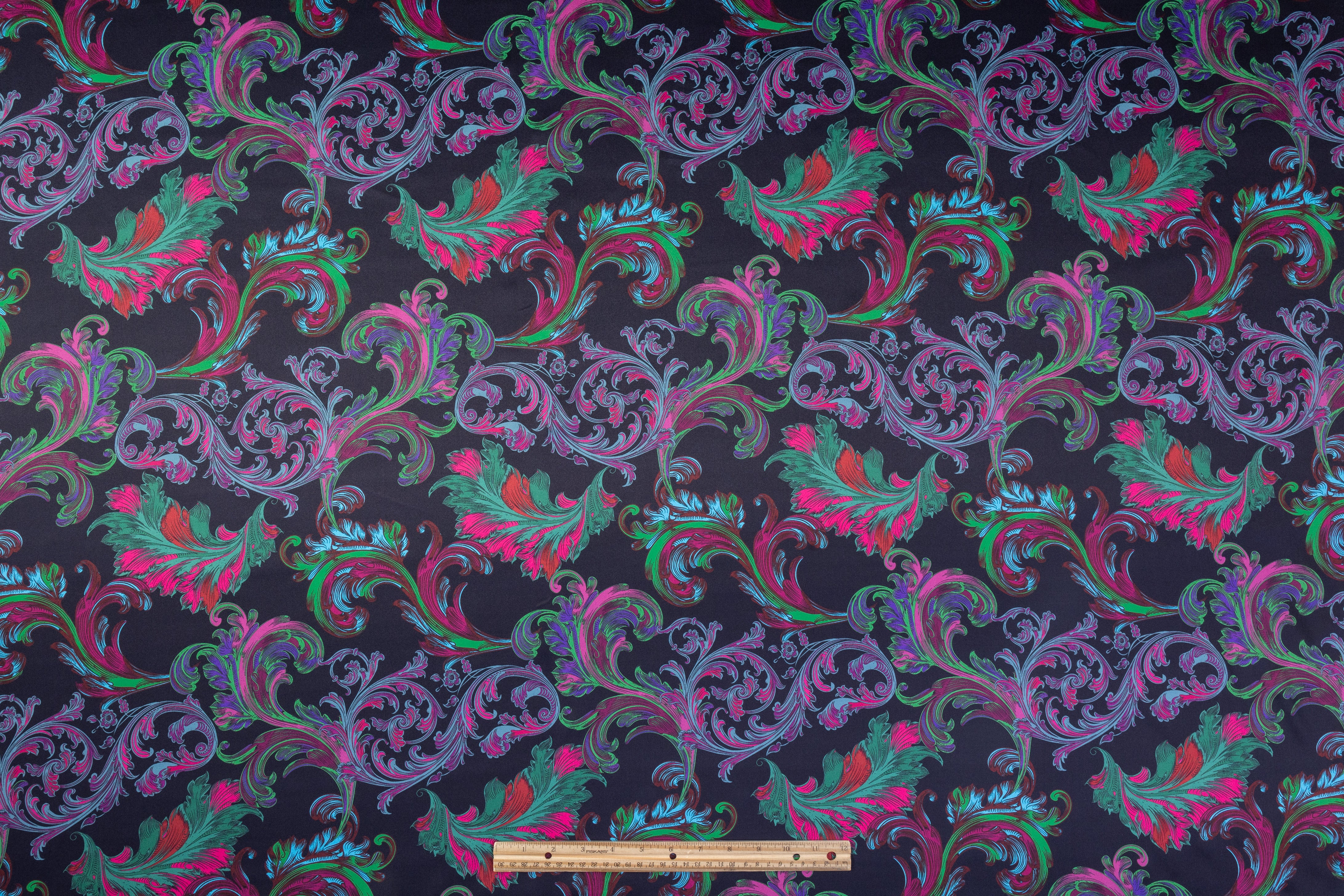 Baroque Italian Silk Charmeuse - Green / Pink / Blue