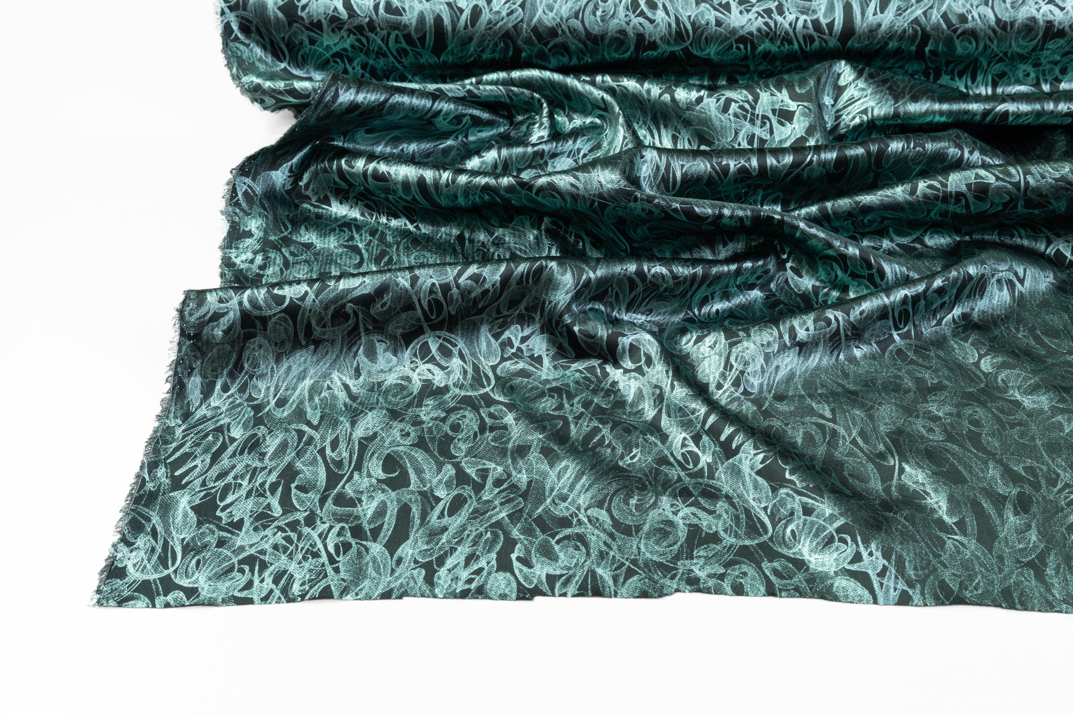 Abstract Laminated Italian Silk Charmeuse - Green