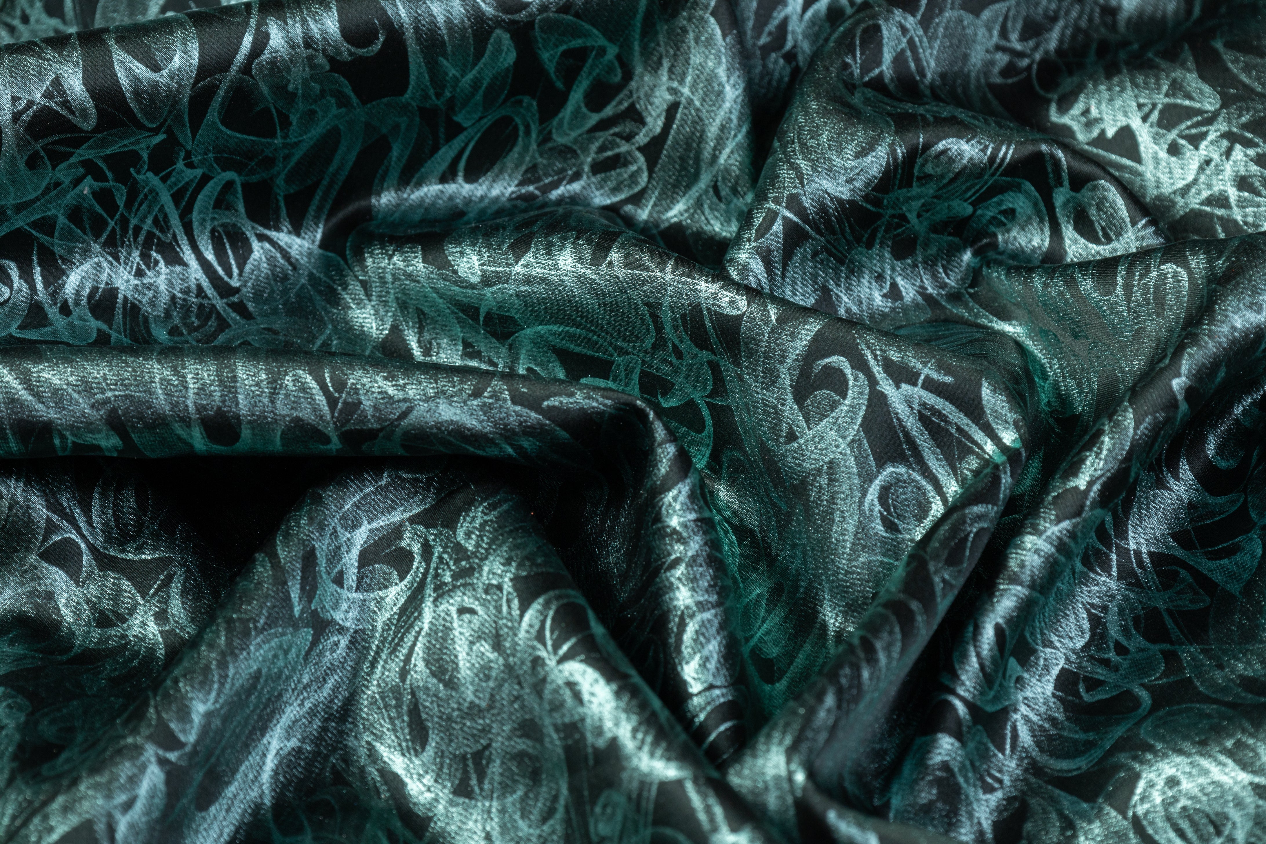 Abstract Laminated Italian Silk Charmeuse - Green