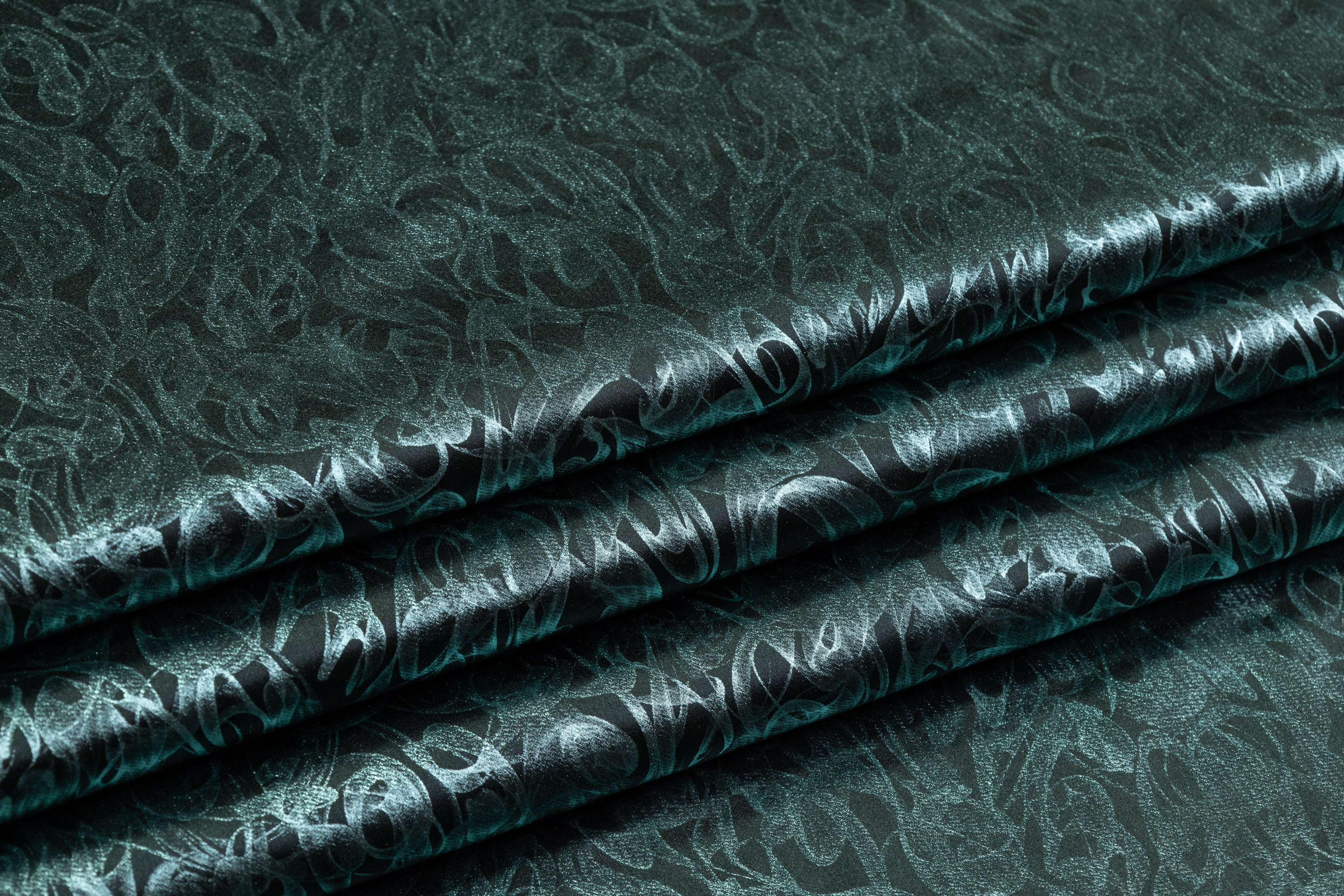 Abstract Laminated Italian Silk Charmeuse - Green