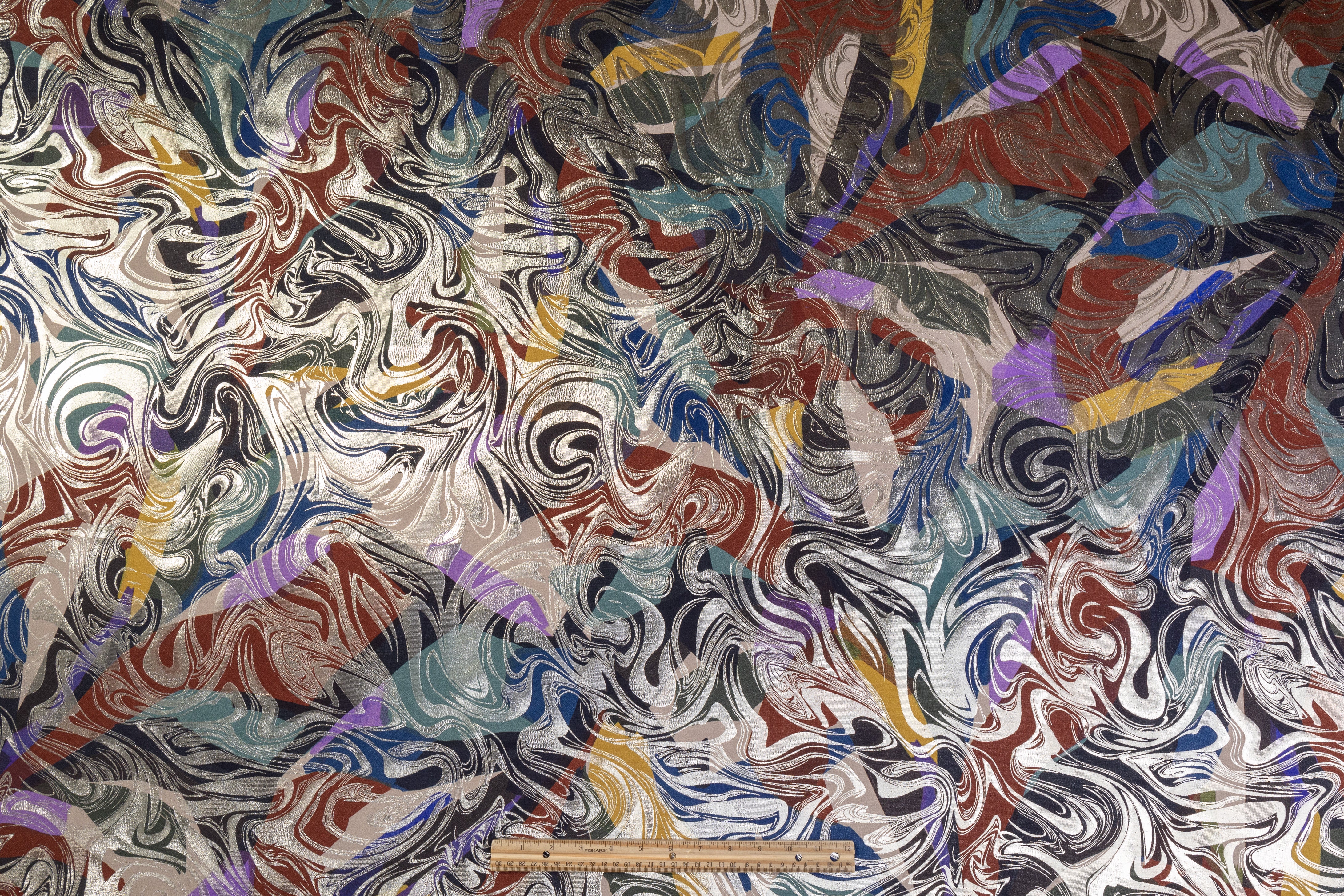 Abstract Printed Italian Metallic Silk Jacquard - Multicolor