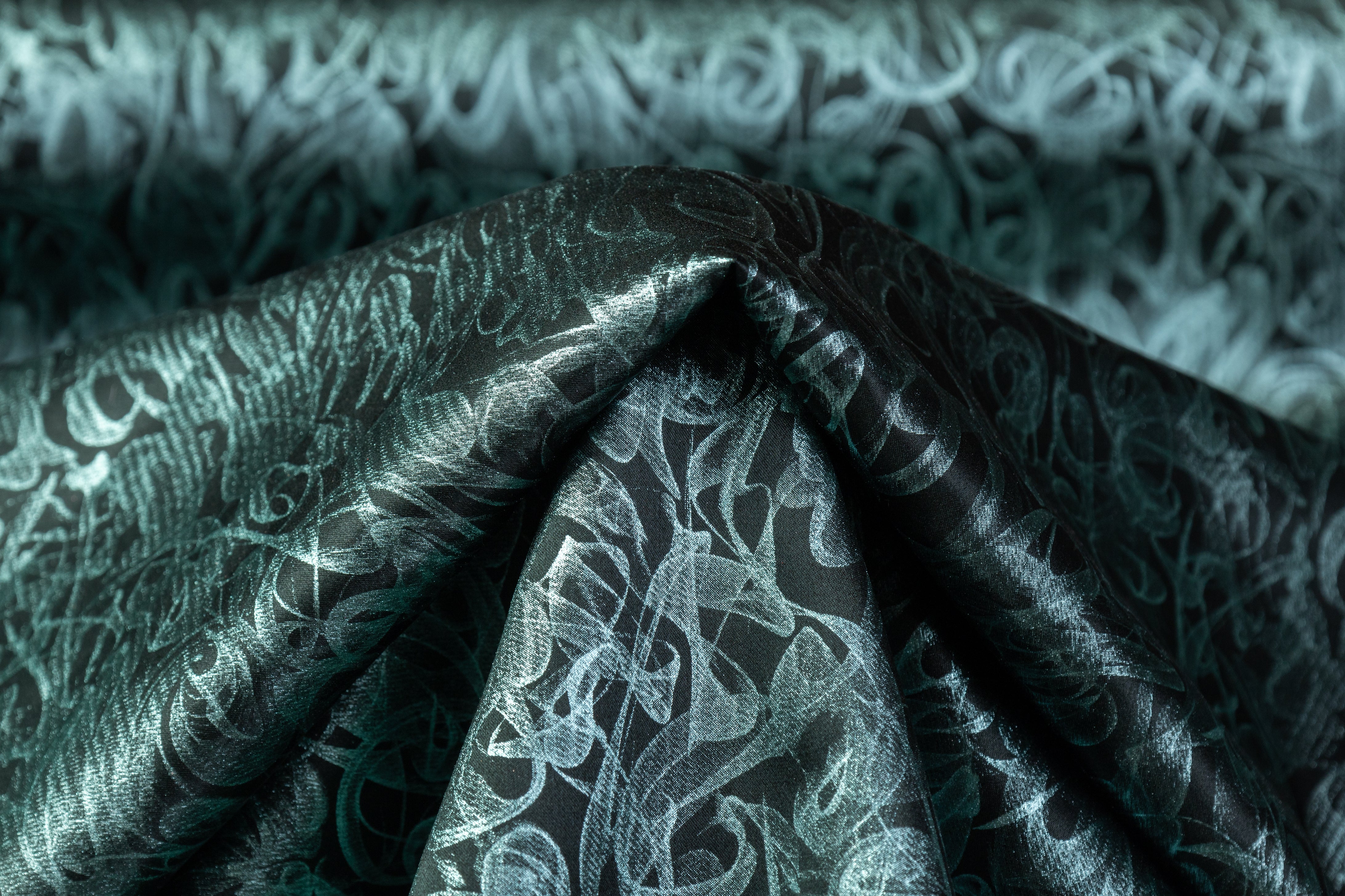 Abstract Laminated Italian Silk Charmeuse - Green