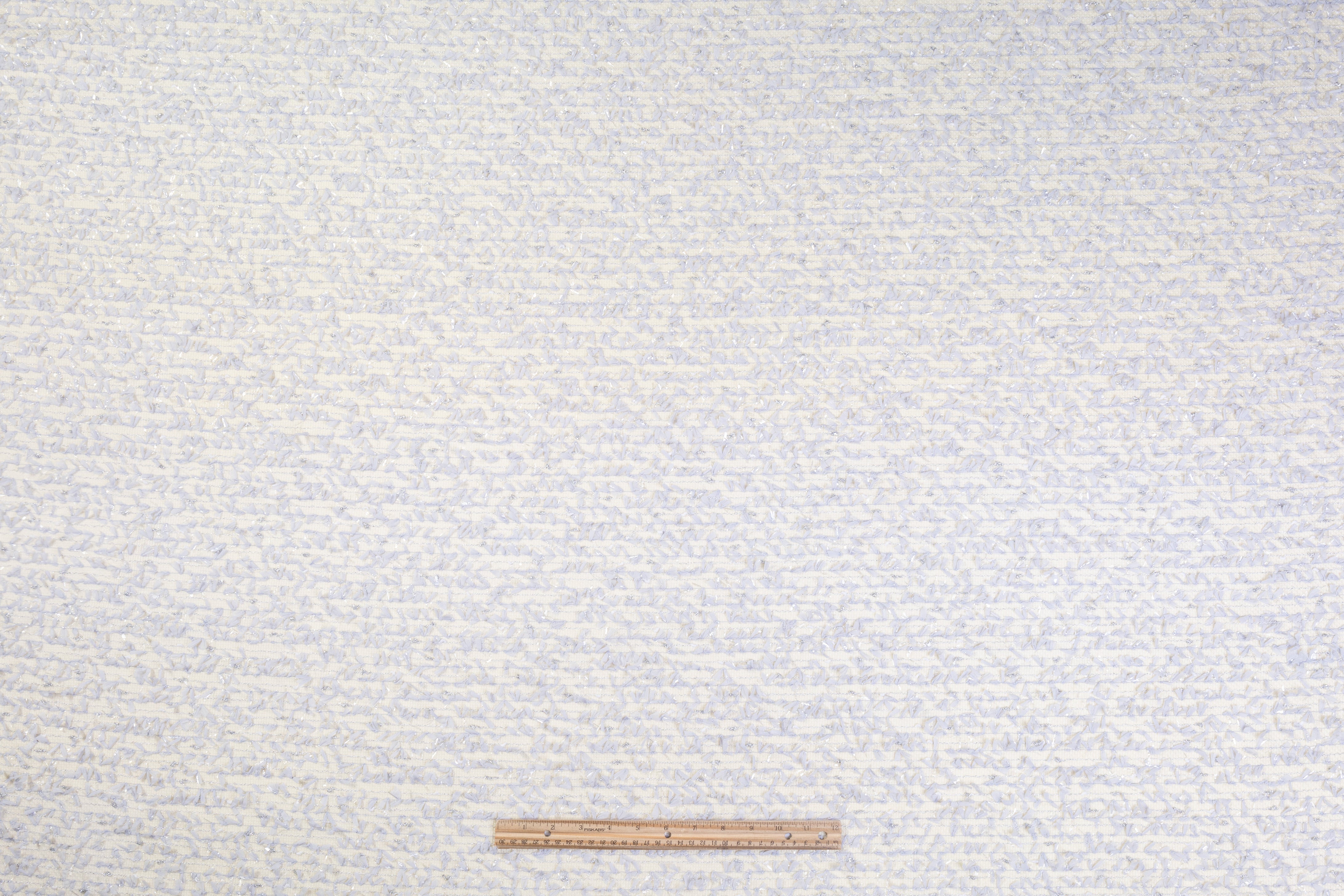 Fringed Metallic Italian Wool Tweed - Ivory / Cool Gray