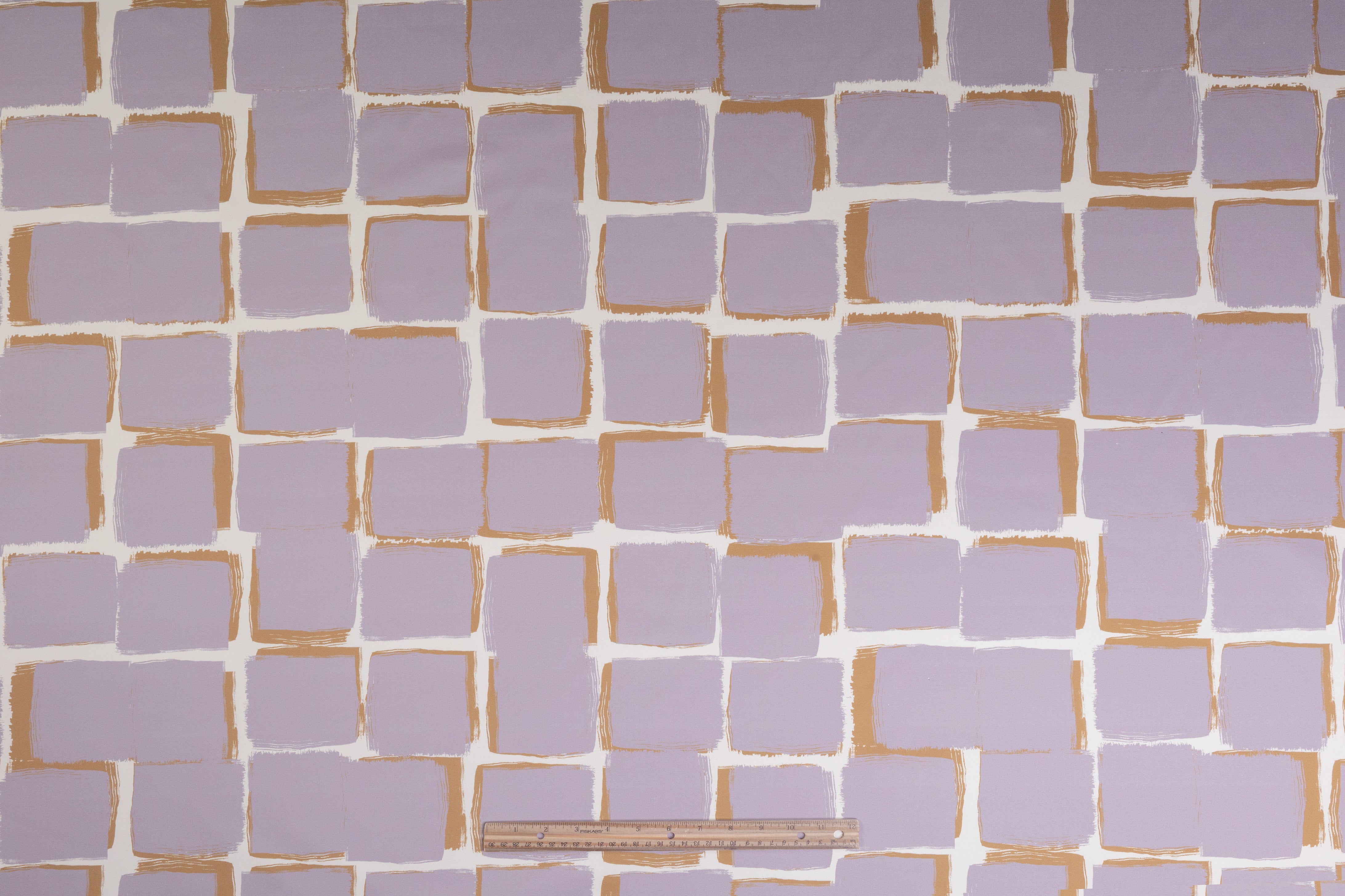 Geometric Italian Cotton Duchess Satin - Lilac / Ivory / Gold