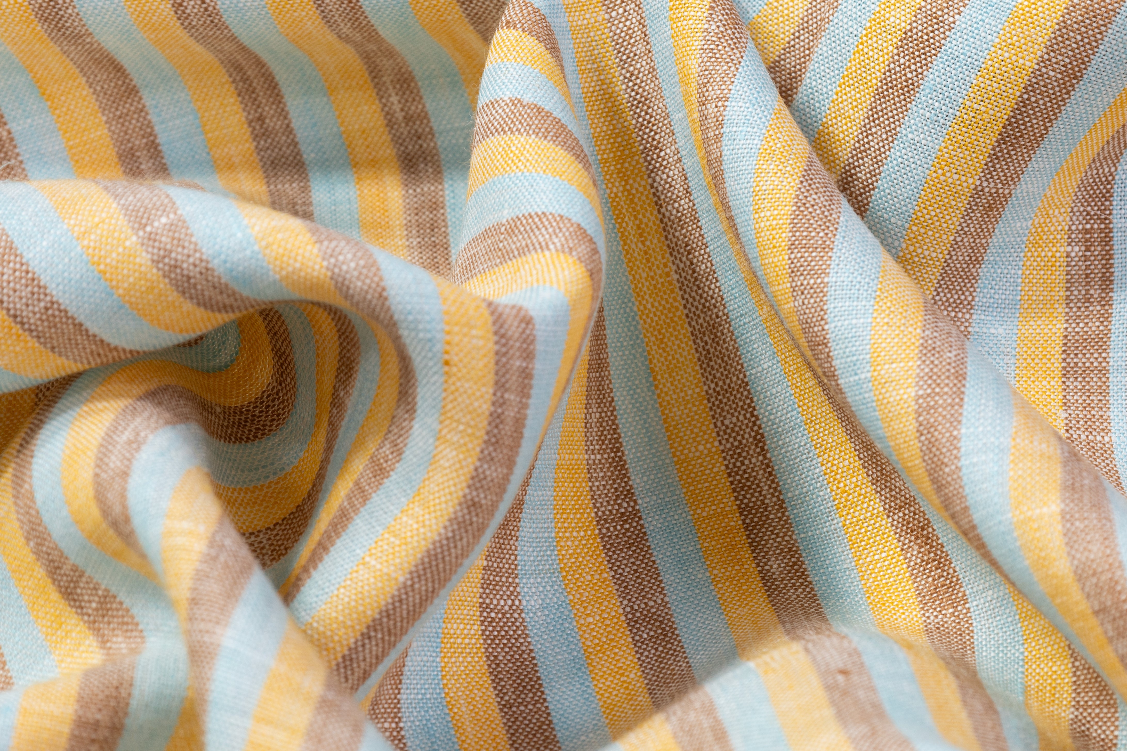 Striped Linen - Brown / Blue / Golden Yellow