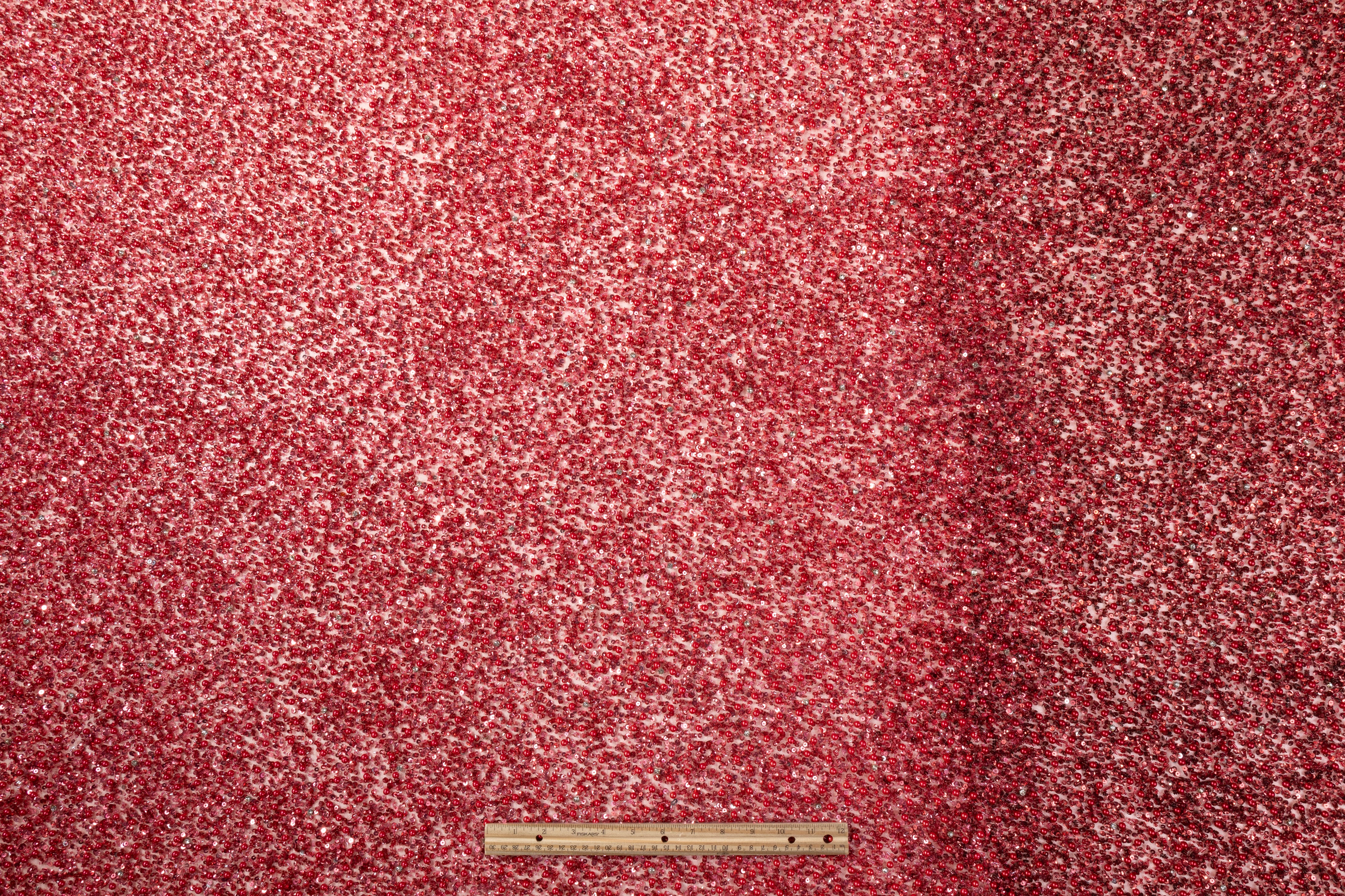 Ombré Hand Beaded Tulle - Red