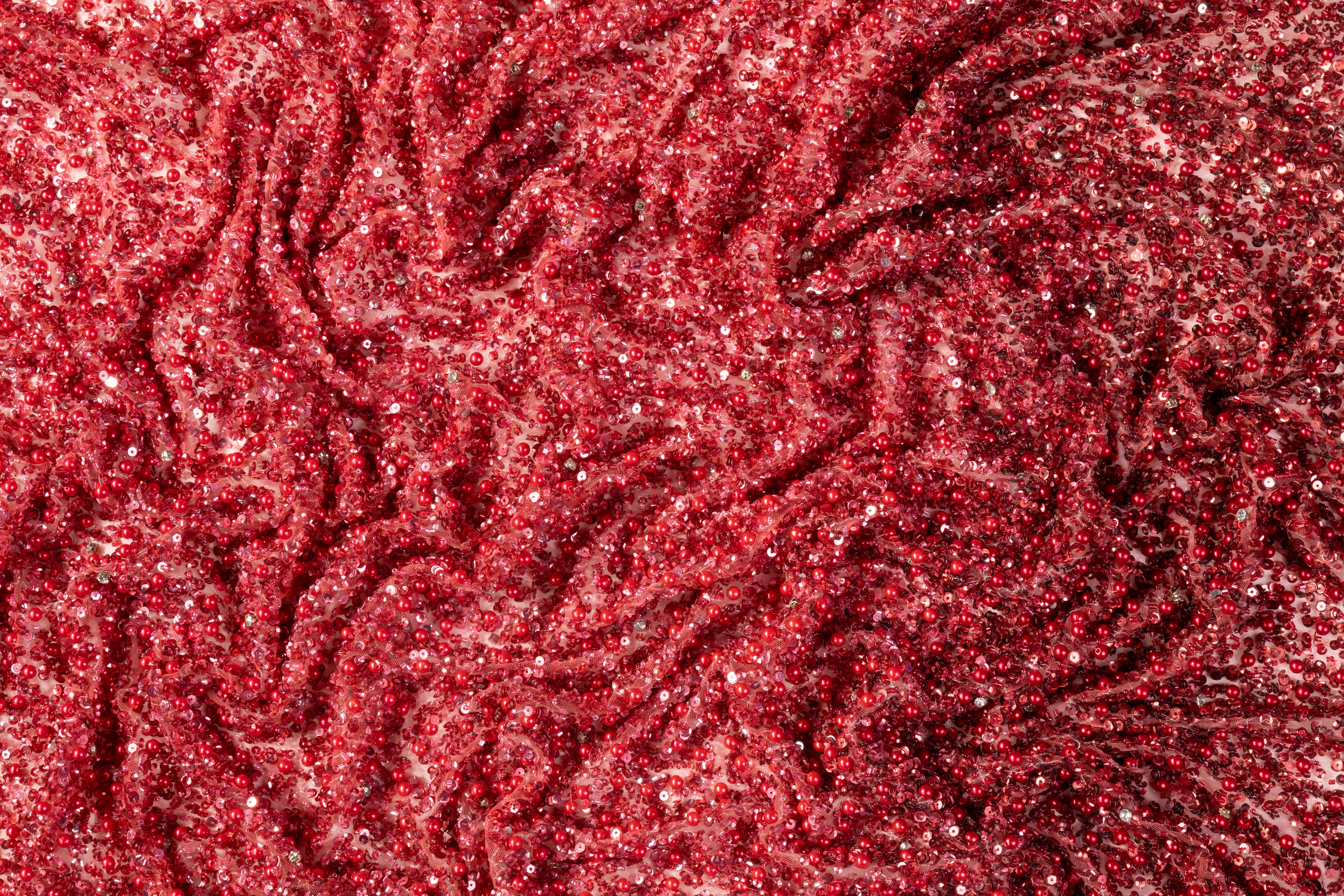 Ombré Hand Beaded Tulle - Red