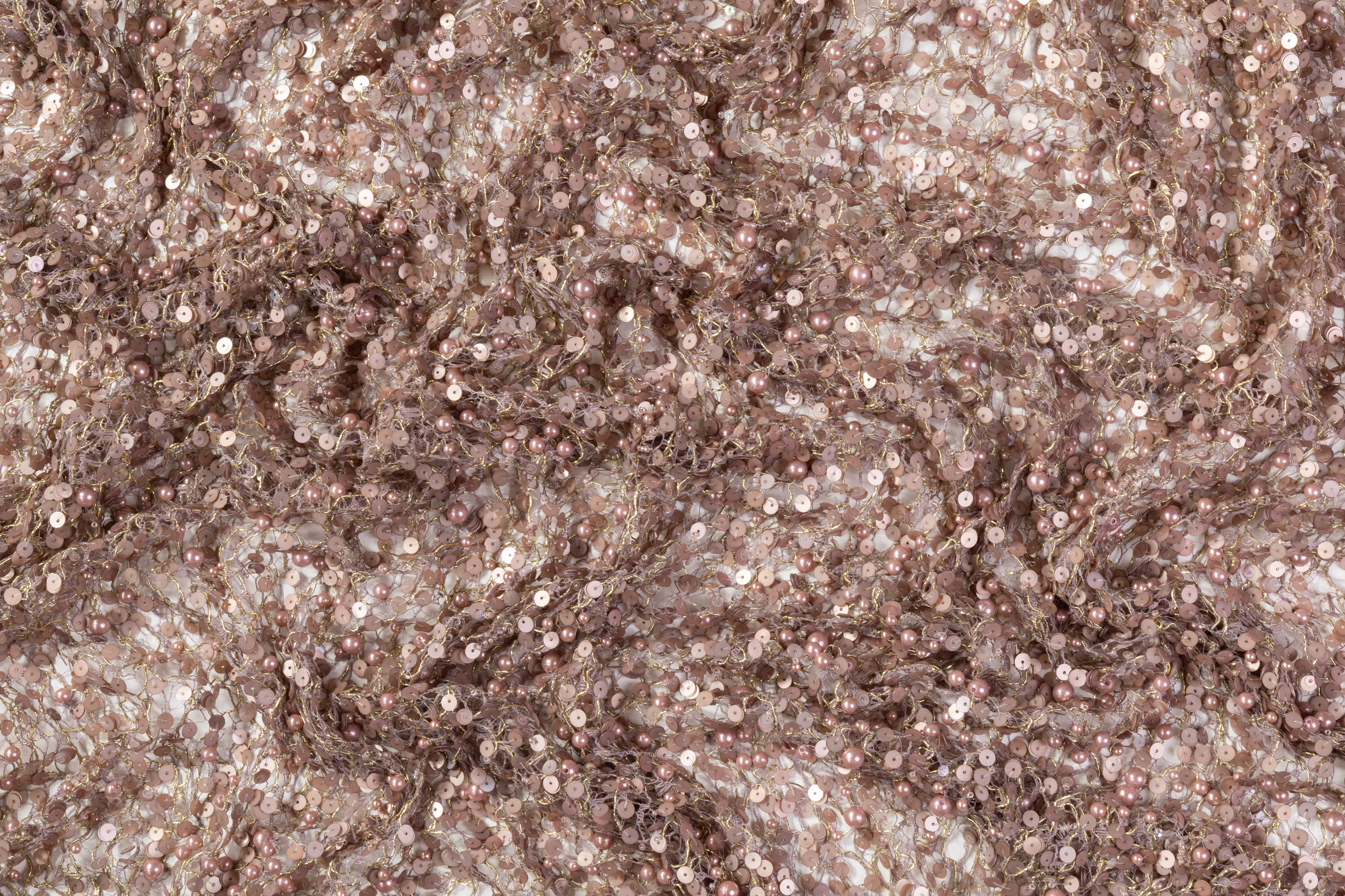 Hand Beaded and Sequined Metallic Lace - Mauve