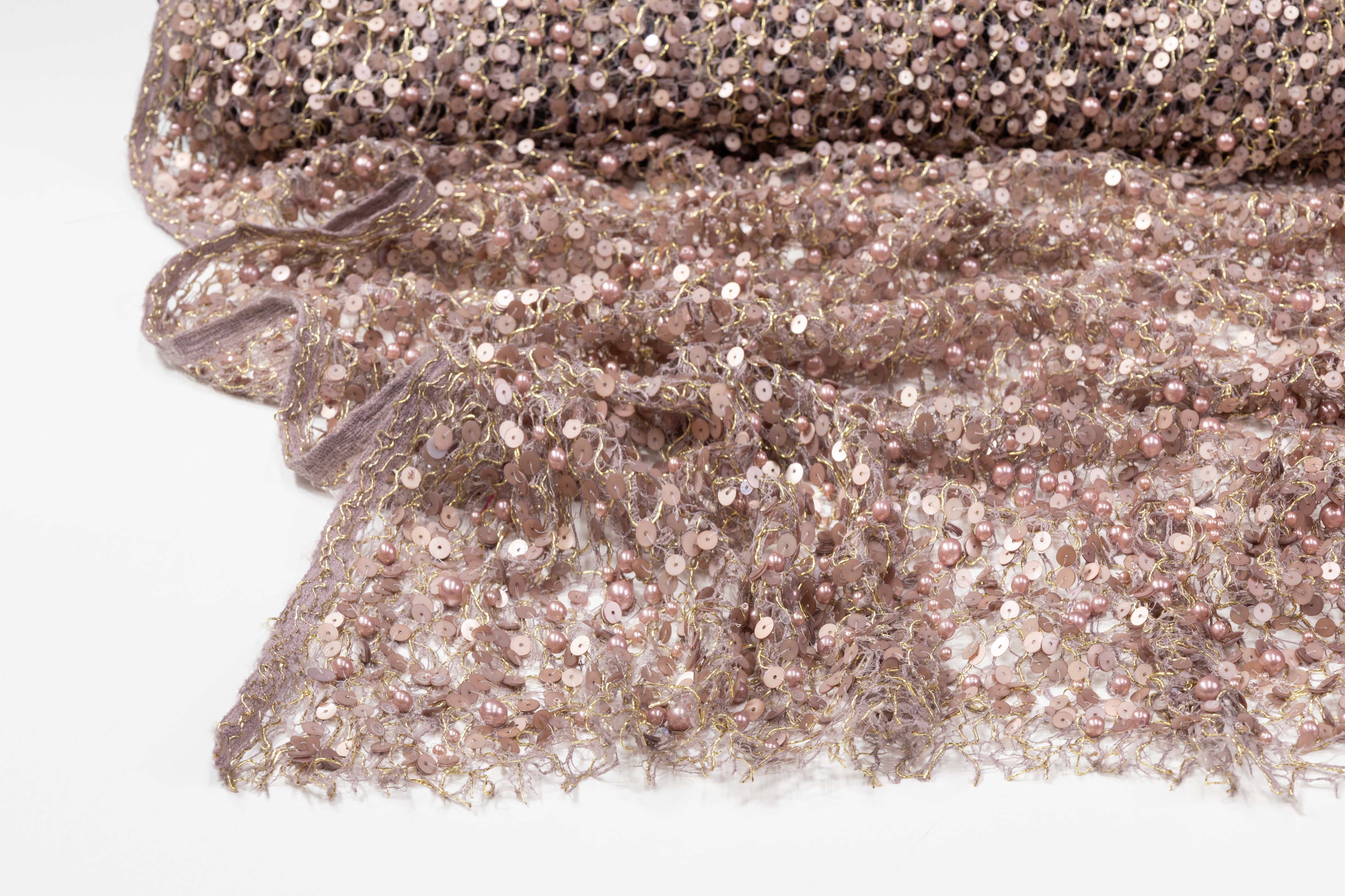 Hand Beaded and Sequined Metallic Lace - Mauve