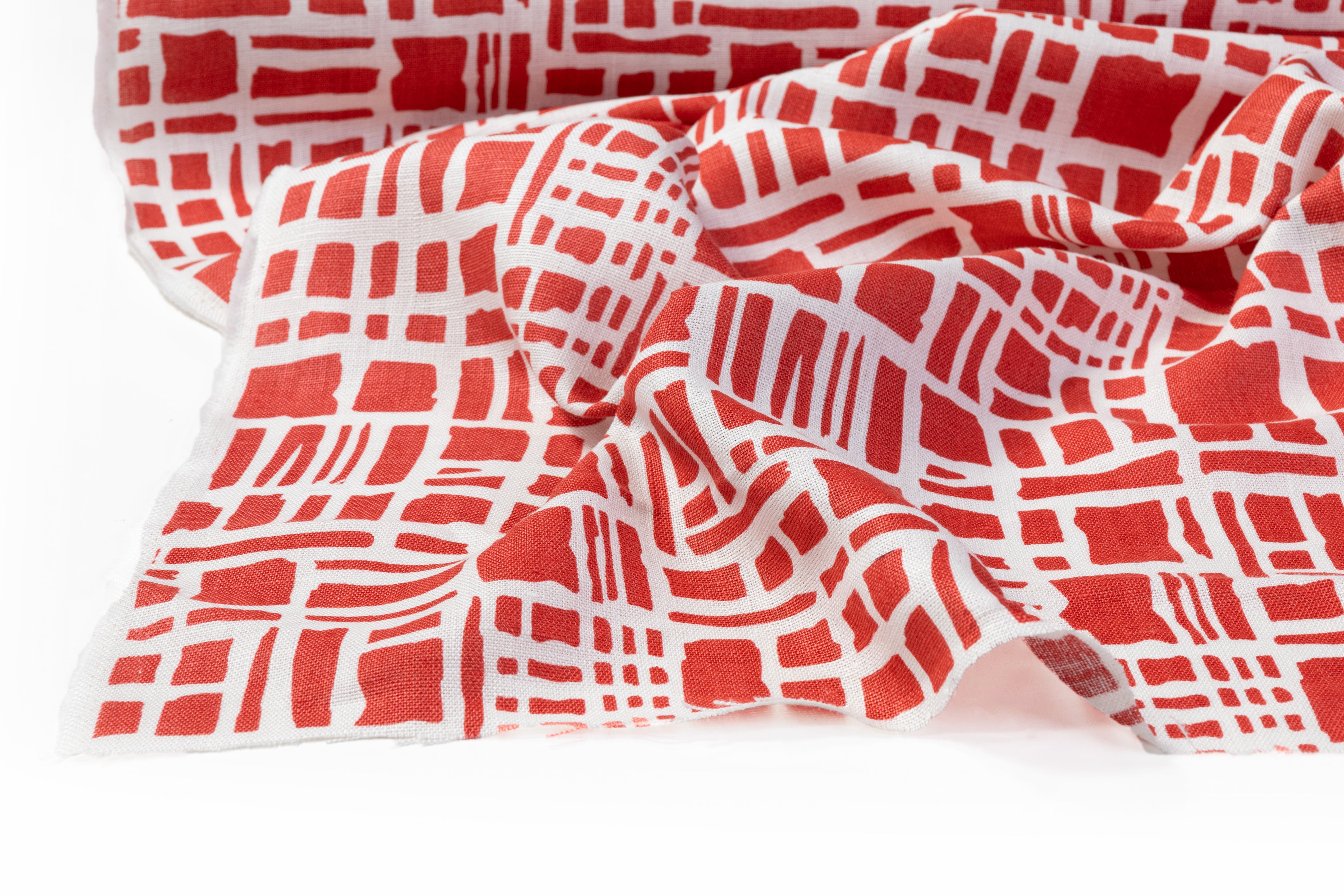 Abstract Grid Printed Linen - Red / White