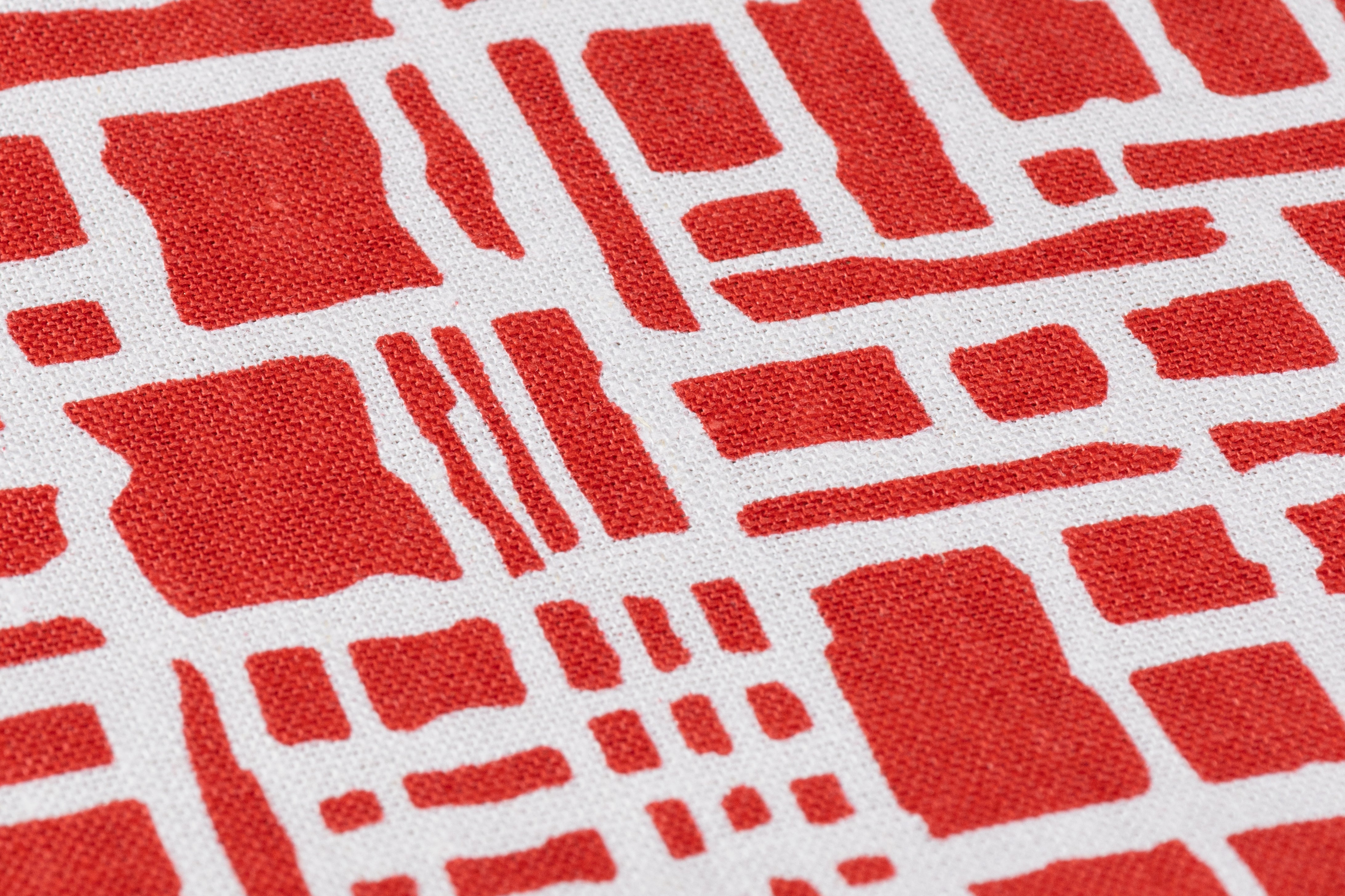 Abstract Grid Printed Linen - Red / White