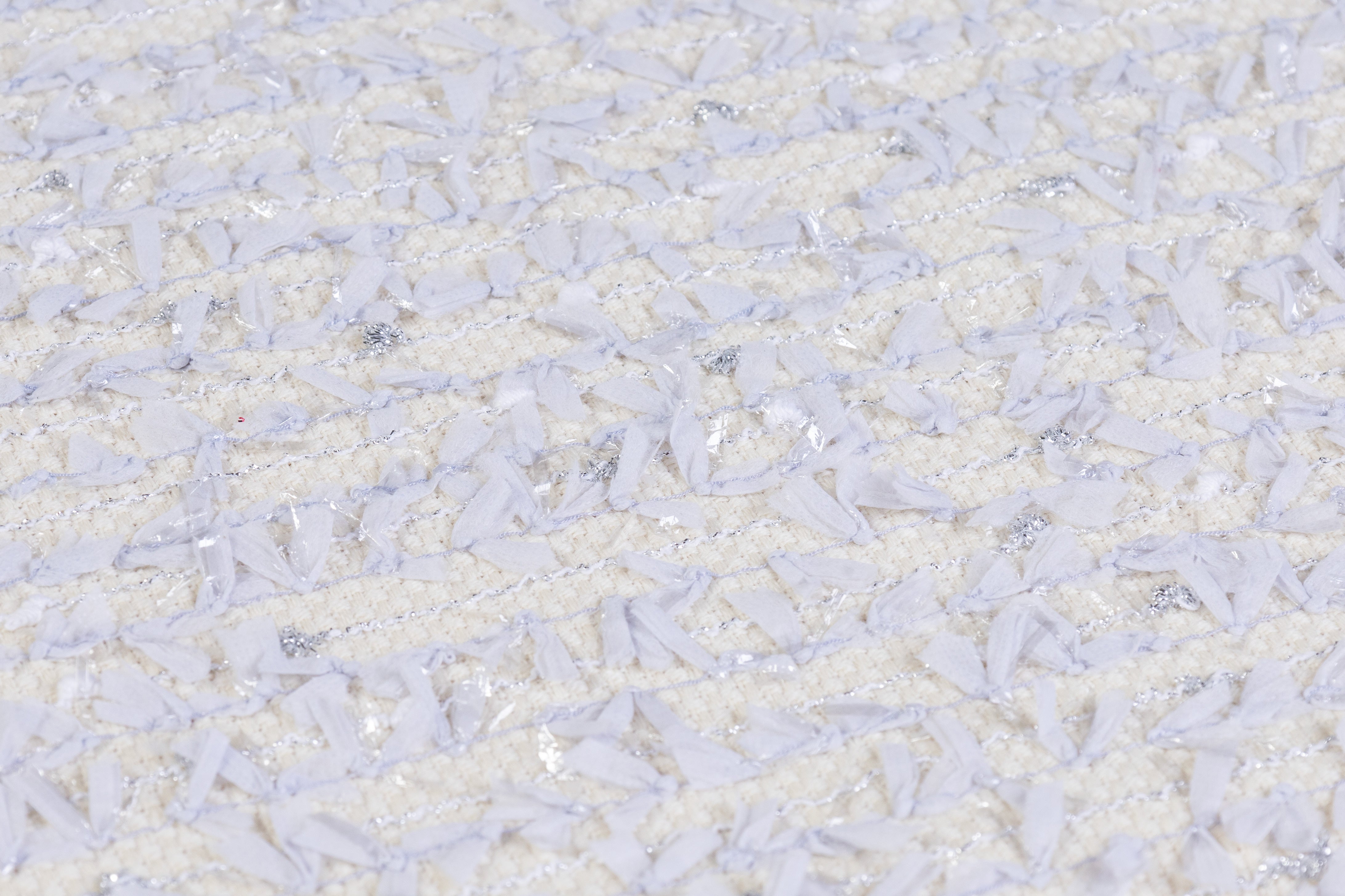 Fringed Metallic Italian Wool Tweed - Ivory / Cool Gray