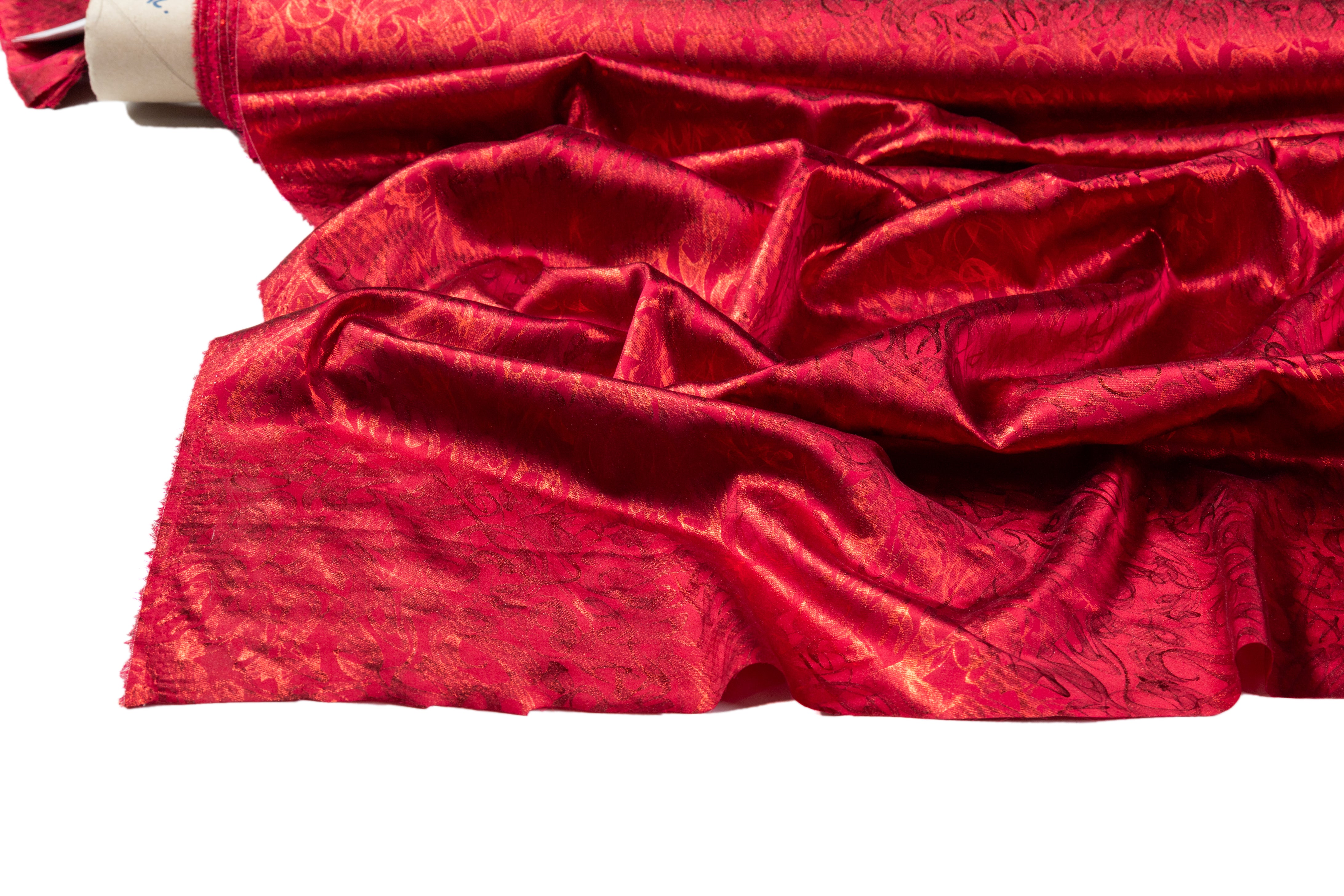 Abstract Laminated Italian Silk Charmeuse - Red