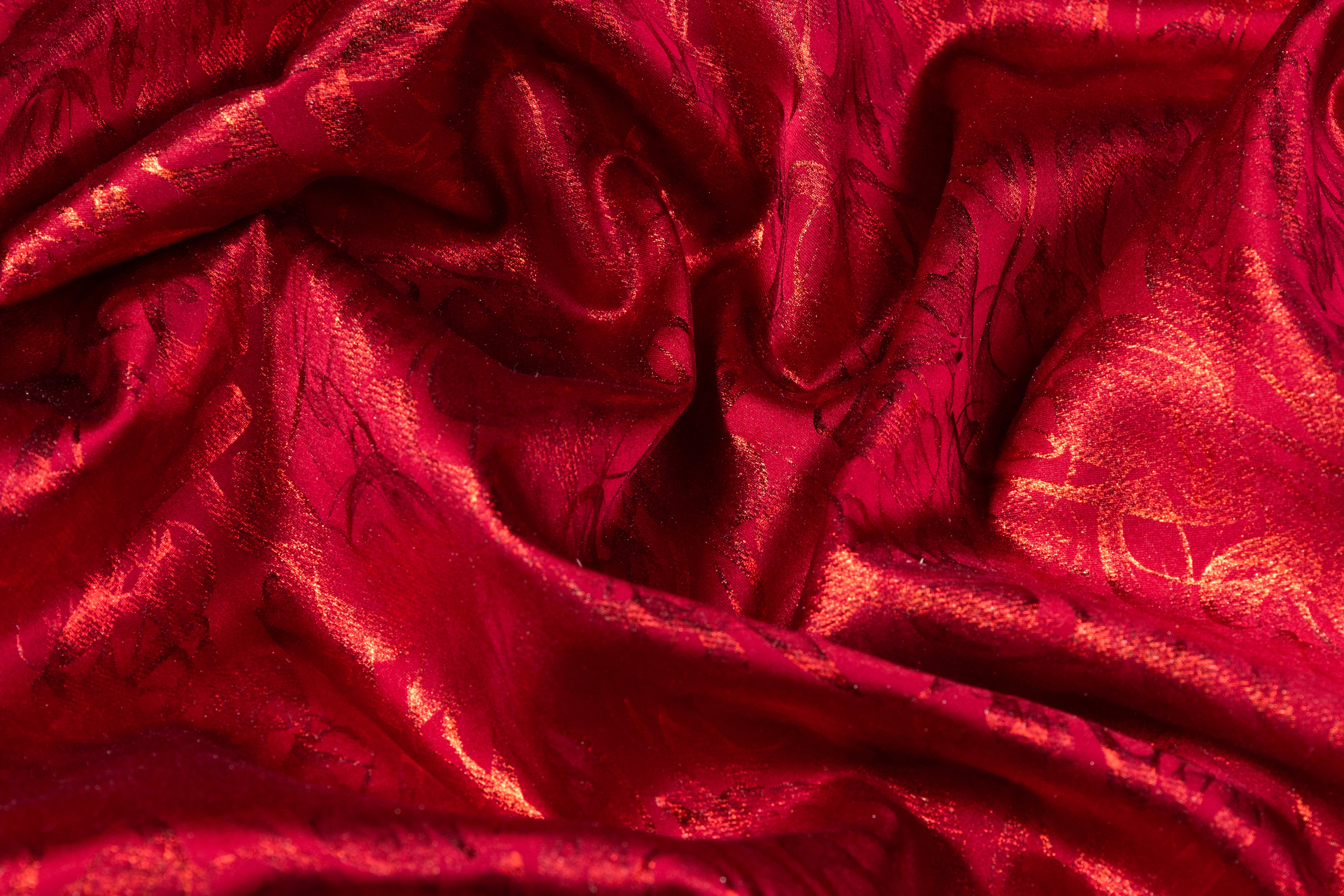 Abstract Laminated Italian Silk Charmeuse - Red