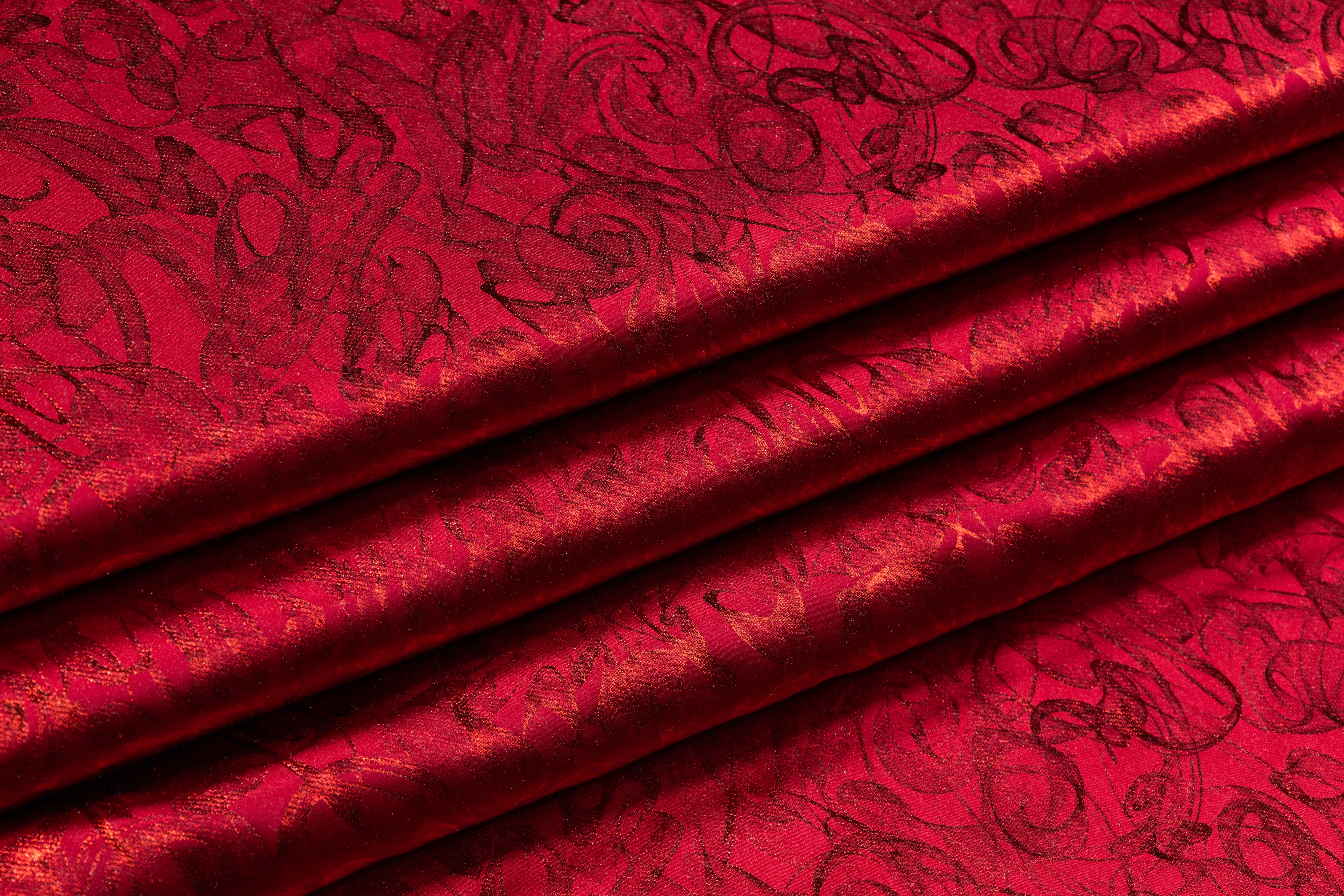 Abstract Laminated Italian Silk Charmeuse - Red