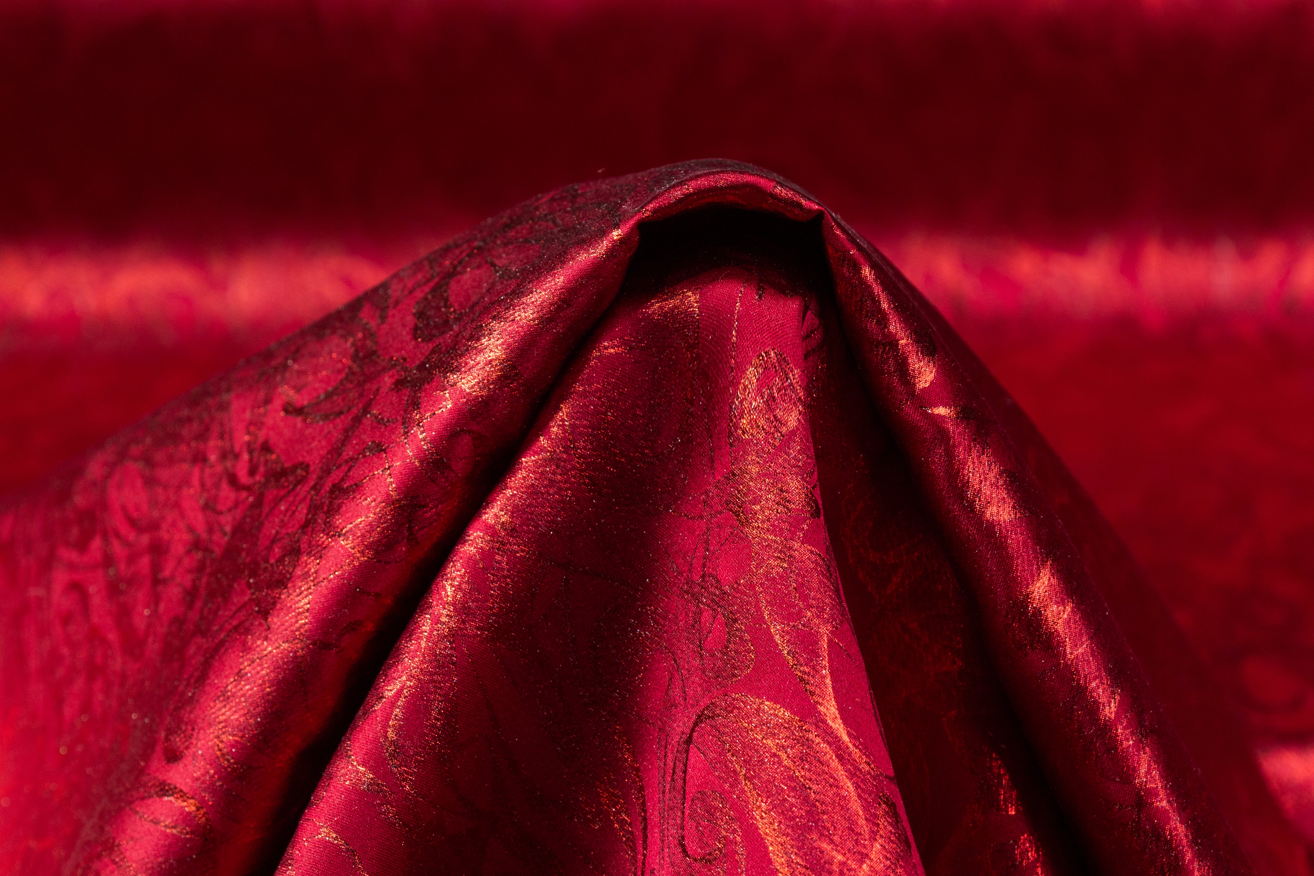 Abstract Laminated Italian Silk Charmeuse - Red