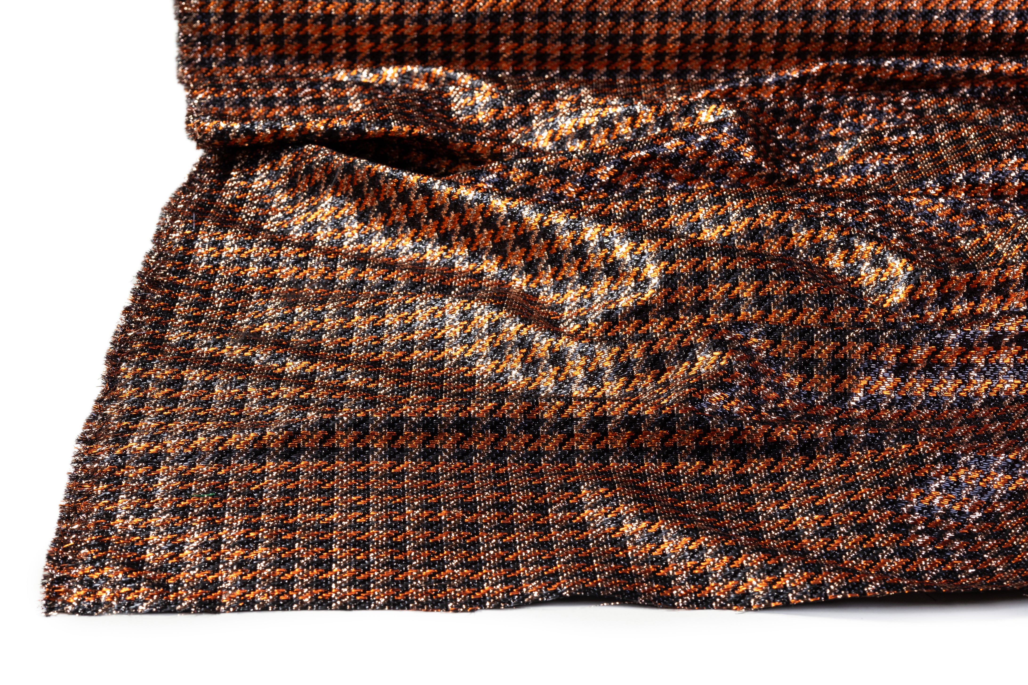 Metallic Italian Houndstooth Brocade - Copper / Black / Gold