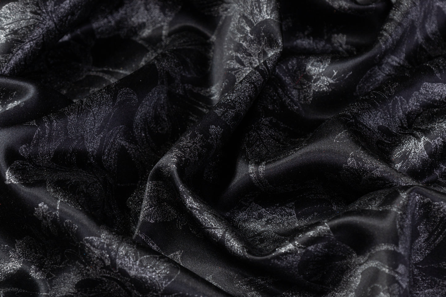 Floral Laminated Italian Silk Charmeuse - Black / Silver