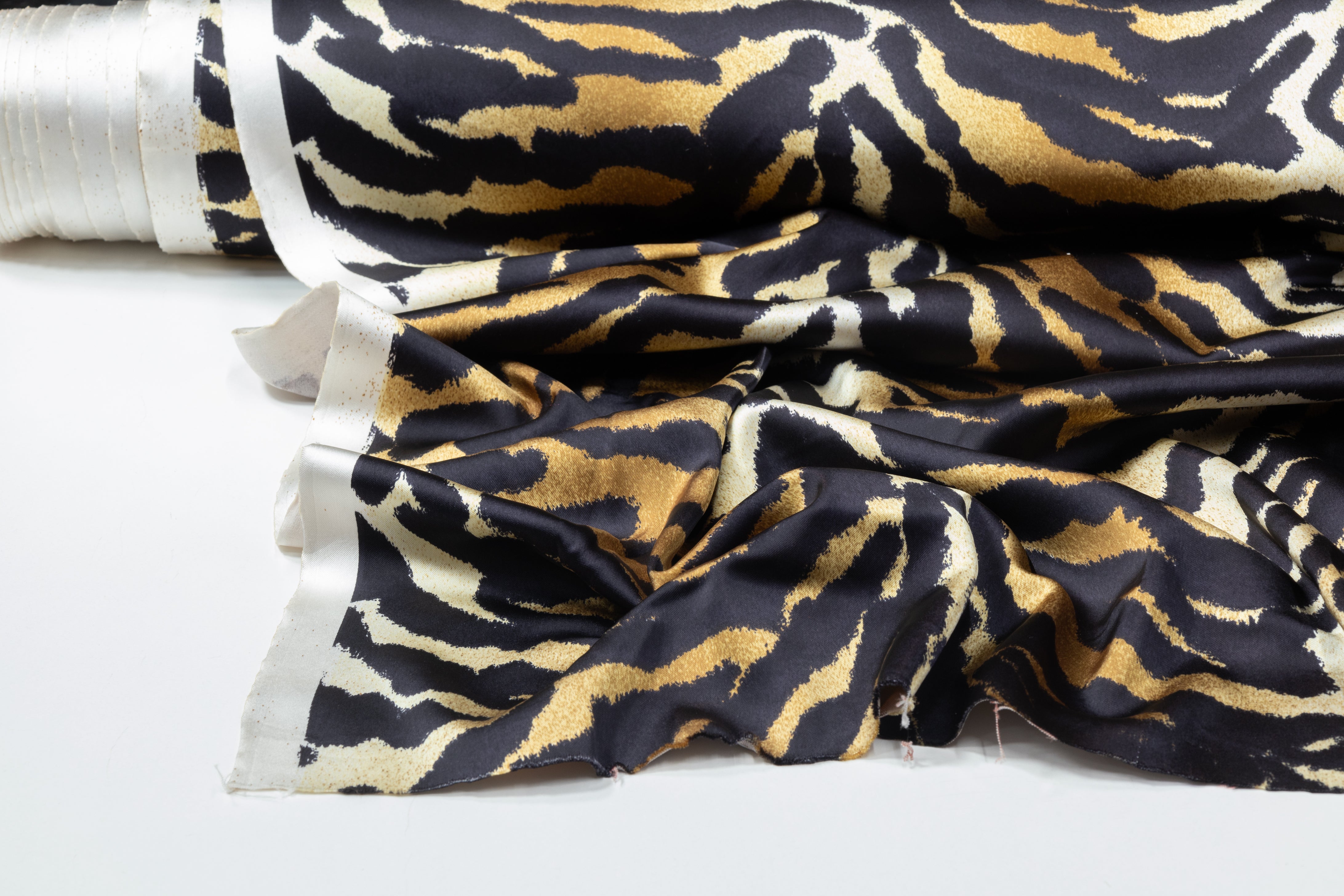 Zebra Printed Polyester Satin - Black / Gold