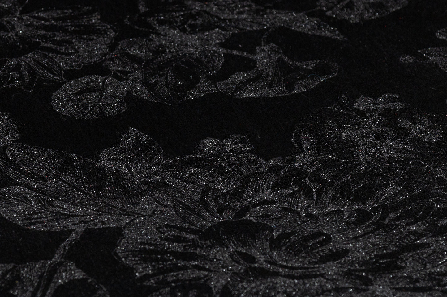 Floral Laminated Italian Silk Charmeuse - Black / Silver
