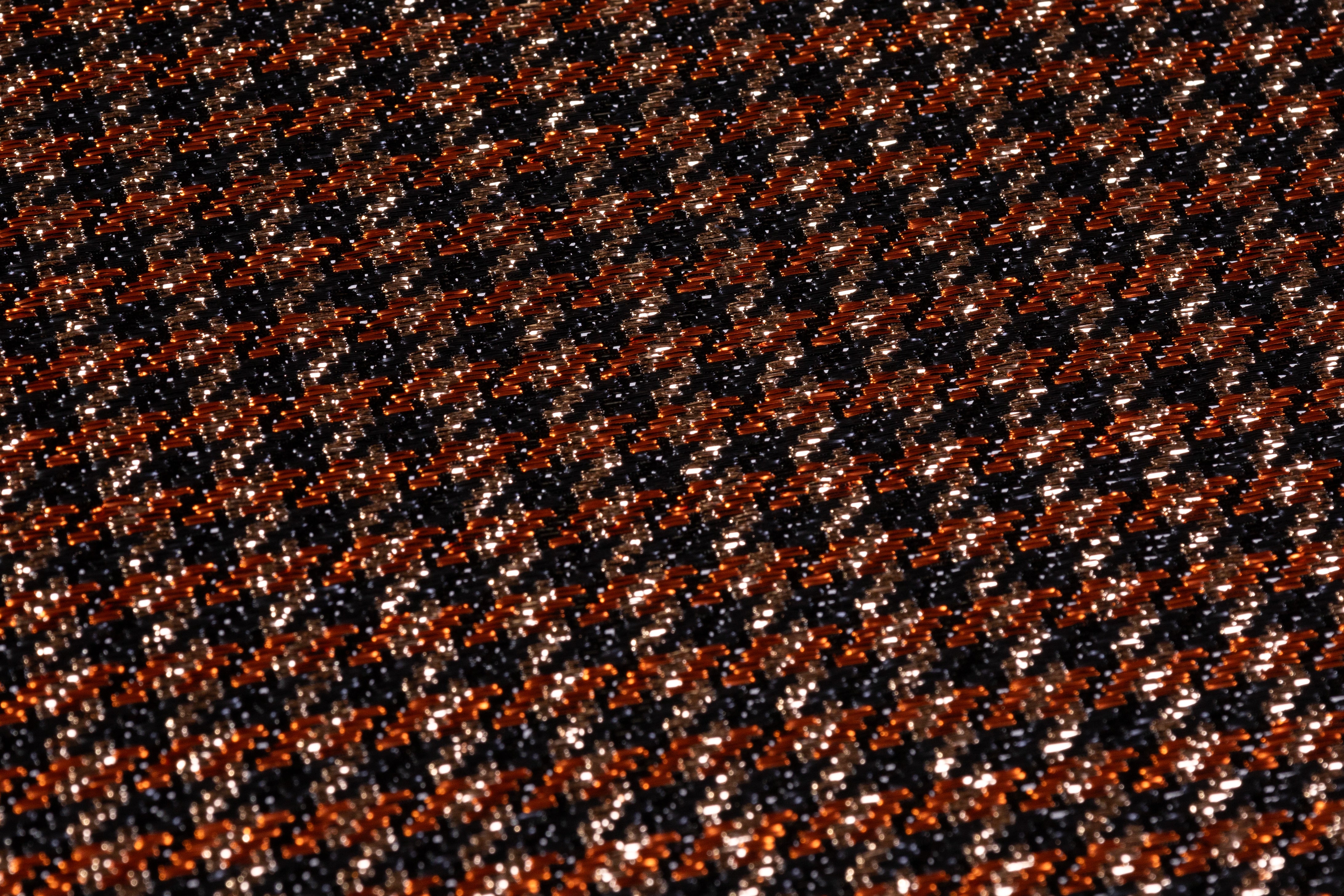Metallic Italian Houndstooth Brocade - Copper / Black / Gold