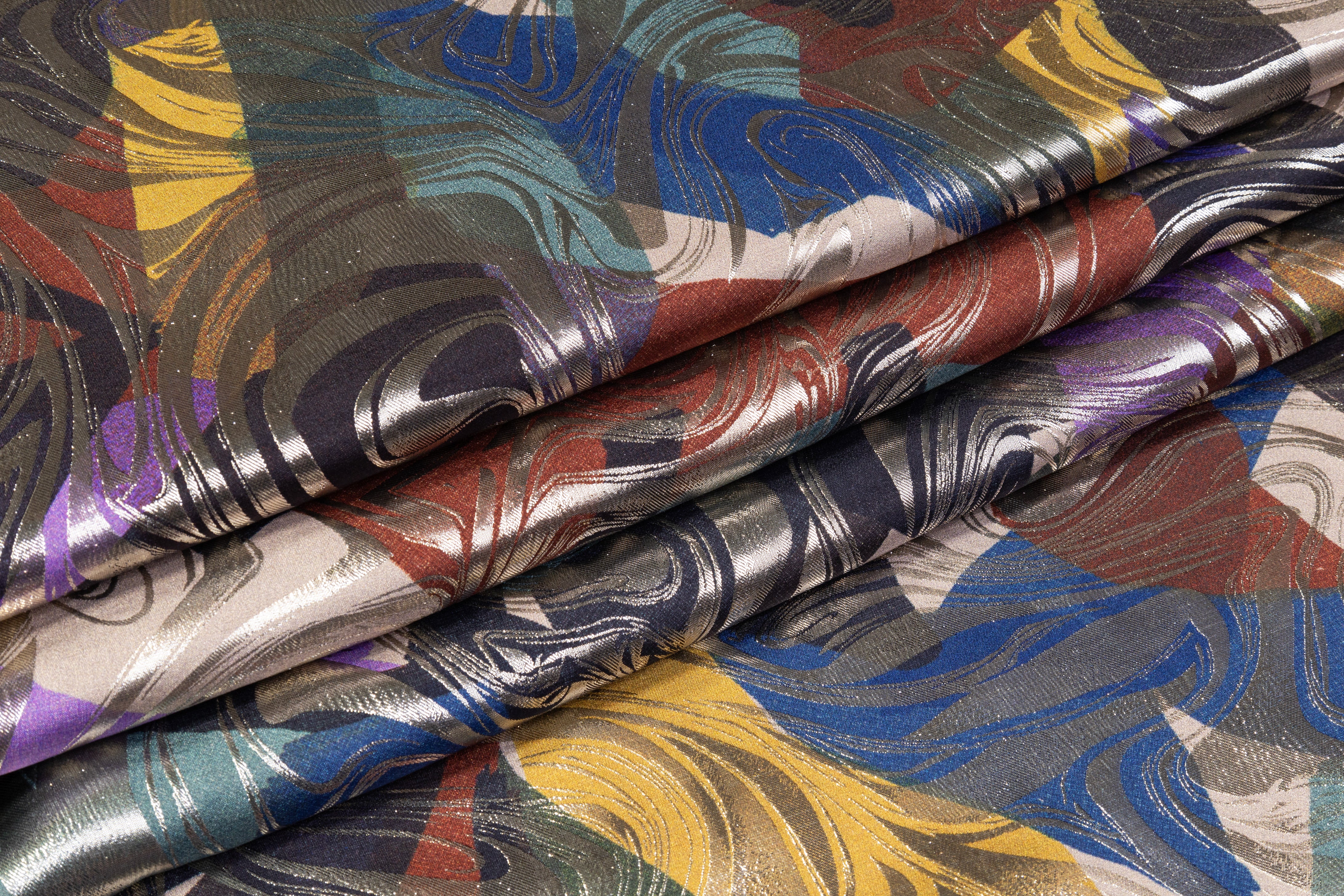 Abstract Printed Italian Metallic Silk Jacquard - Multicolor