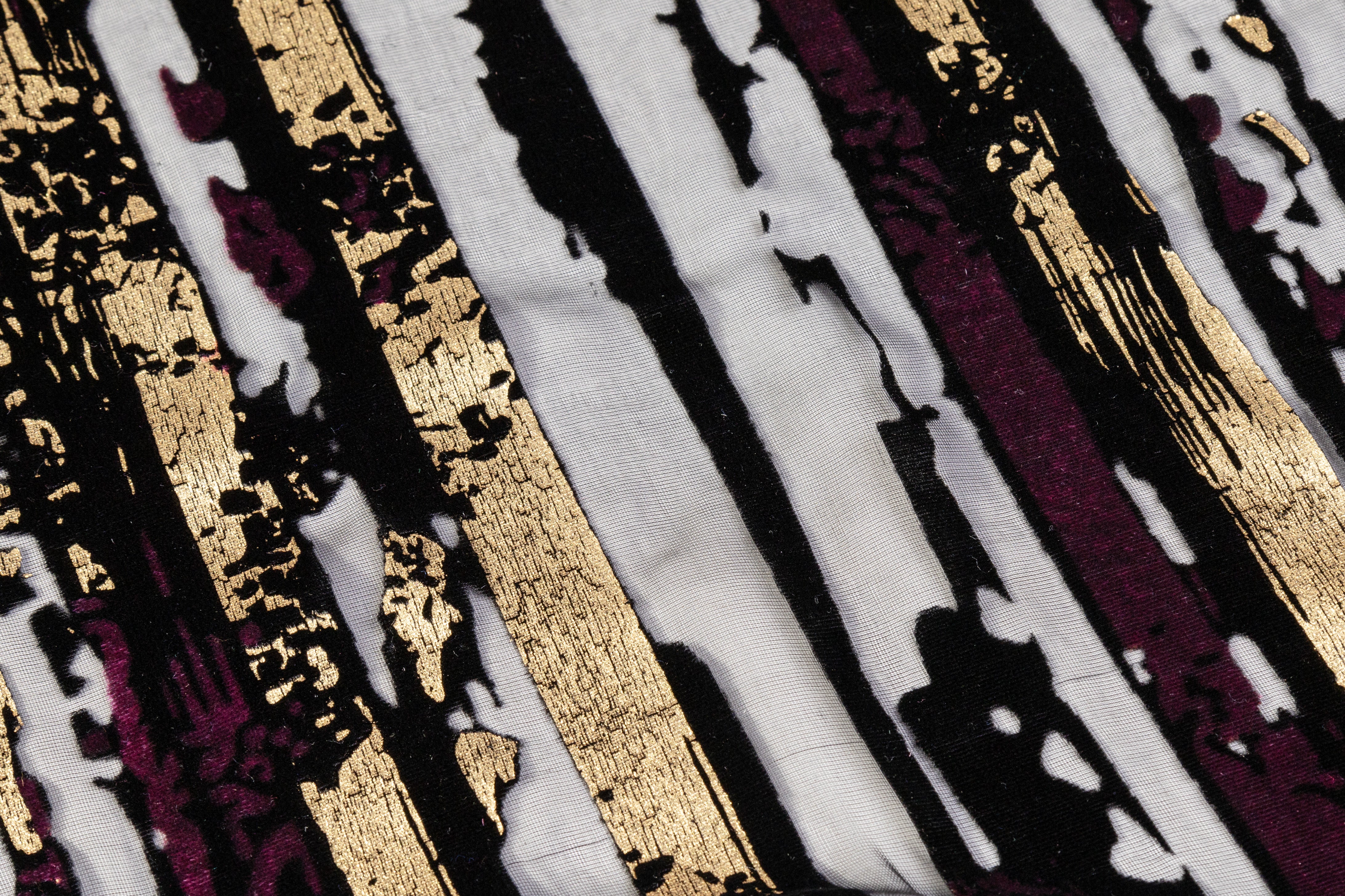 Streak Laminated Italian Silk Viscose Velvet Devoré - Black / Purple / Gold