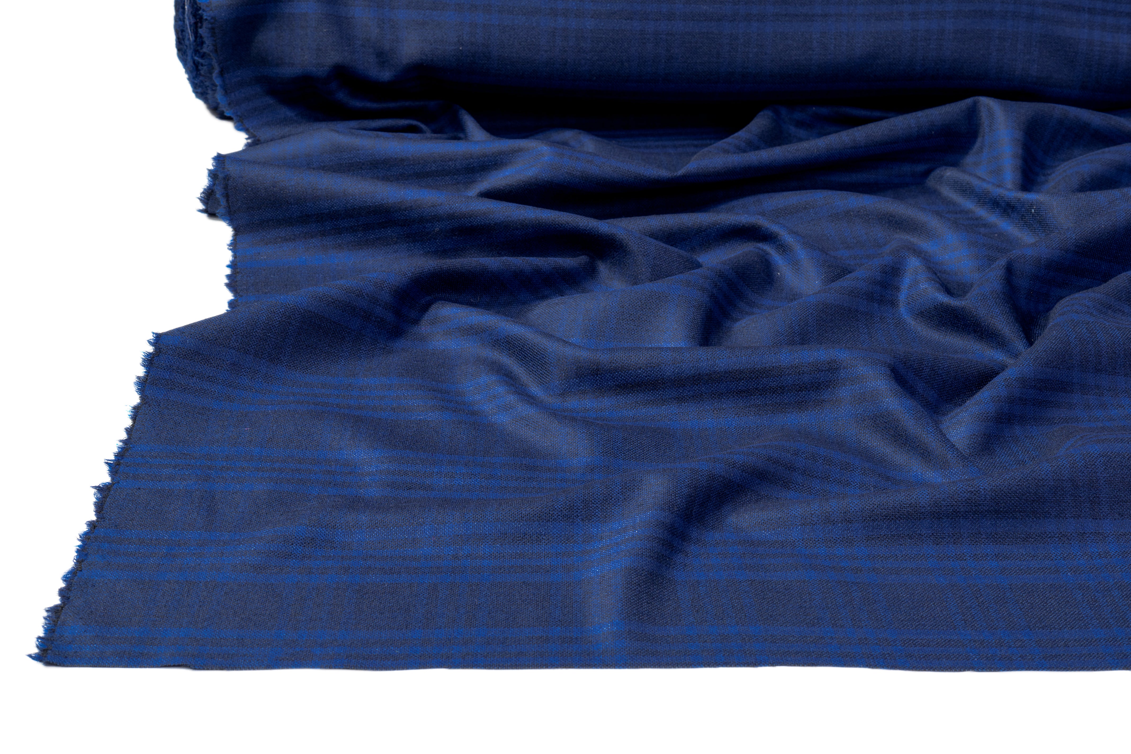 Checked Italian Wool Suiting - Blue
