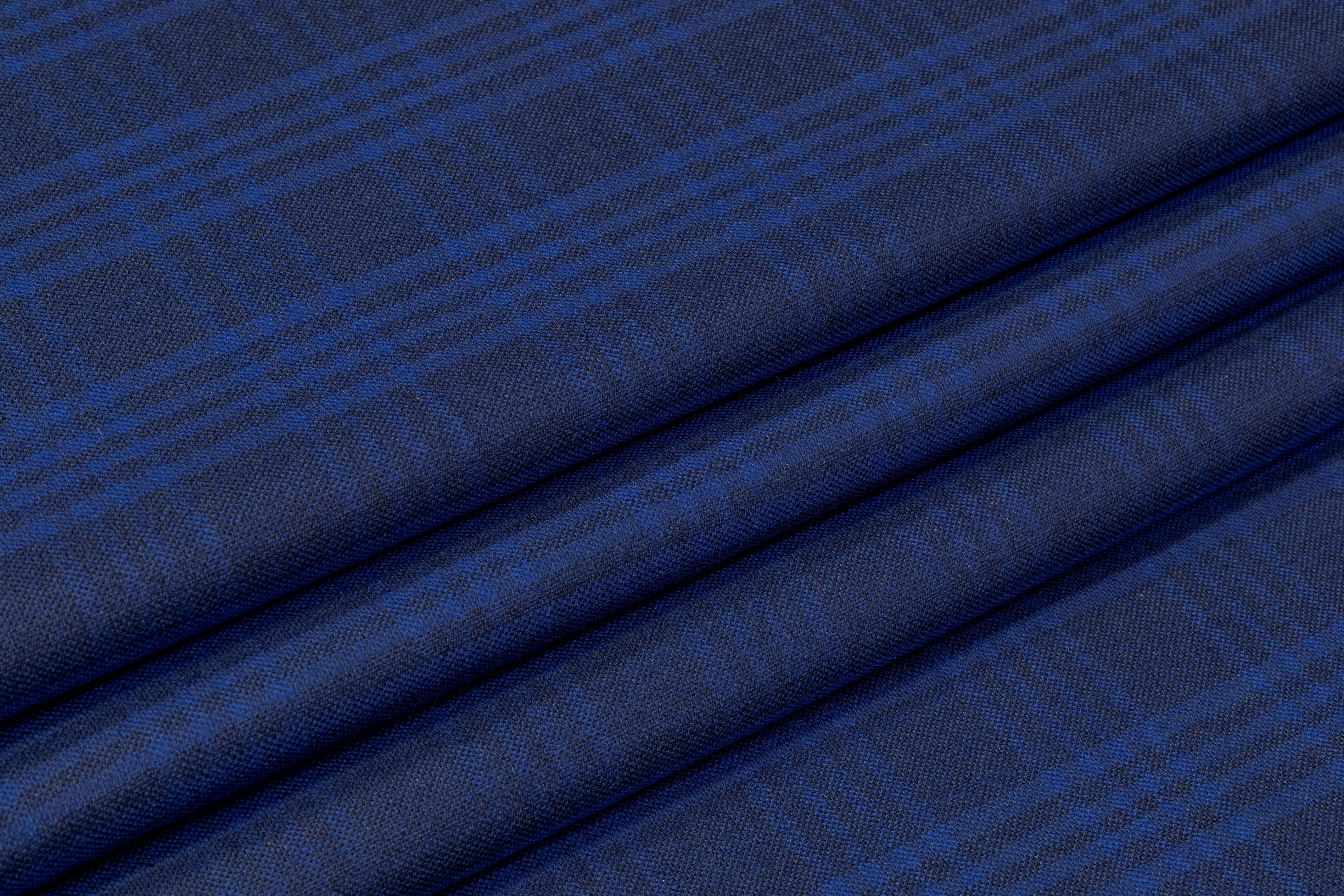 Checked Italian Wool Suiting - Blue