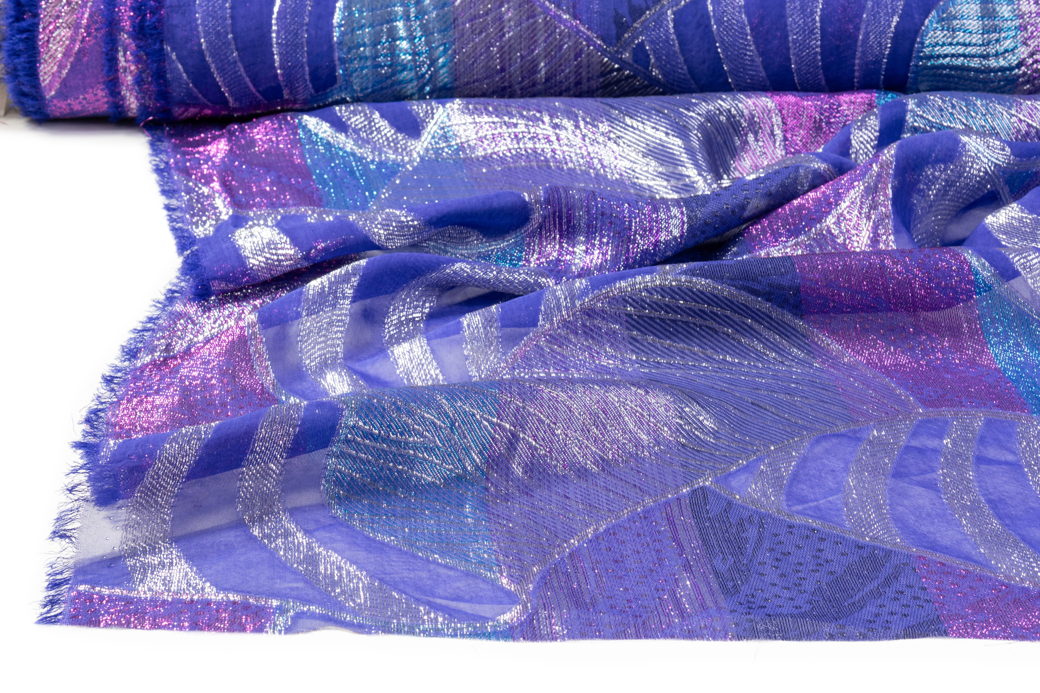 Abstract Metallic Italian Viscose Fil Coupé - Purple / Silver