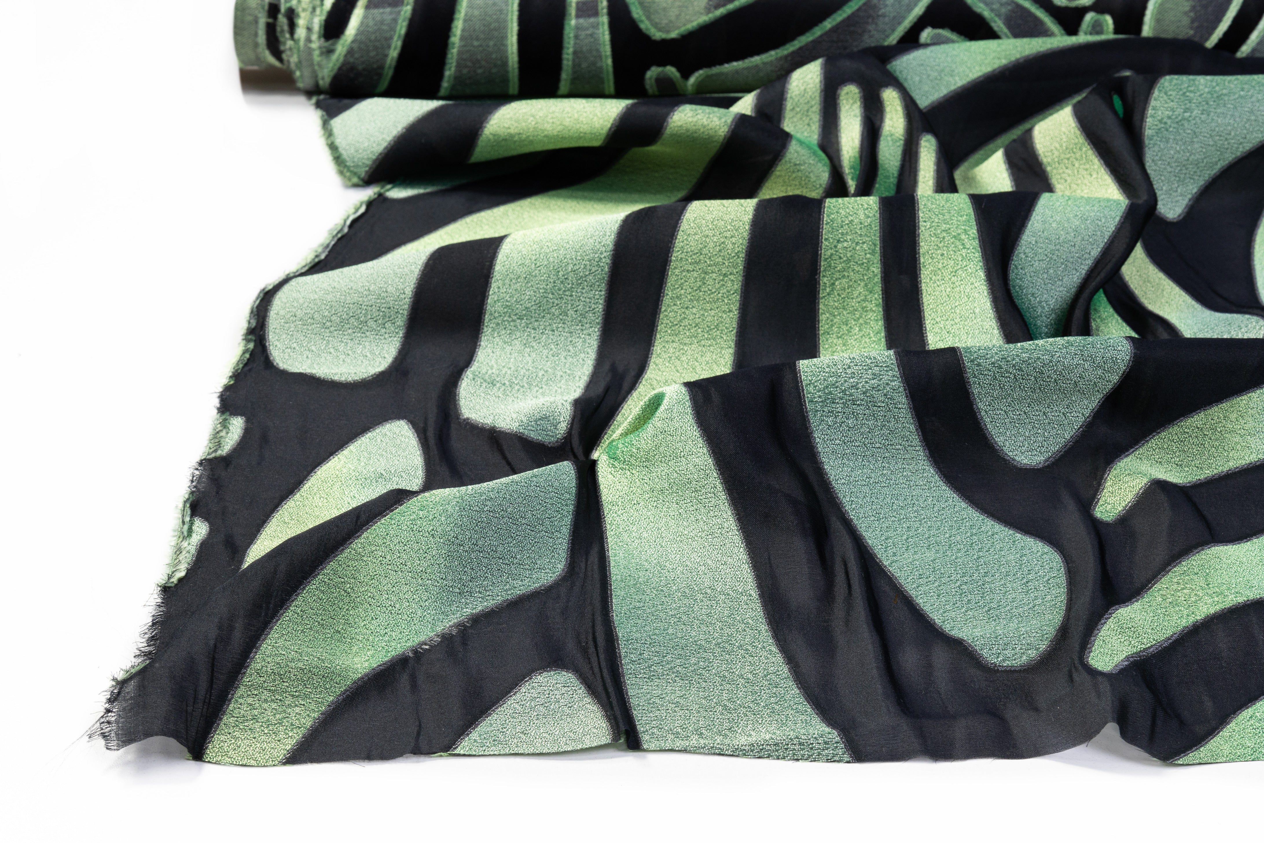 Abstract Italian Silk Blend Fil Coupé - Black / Green