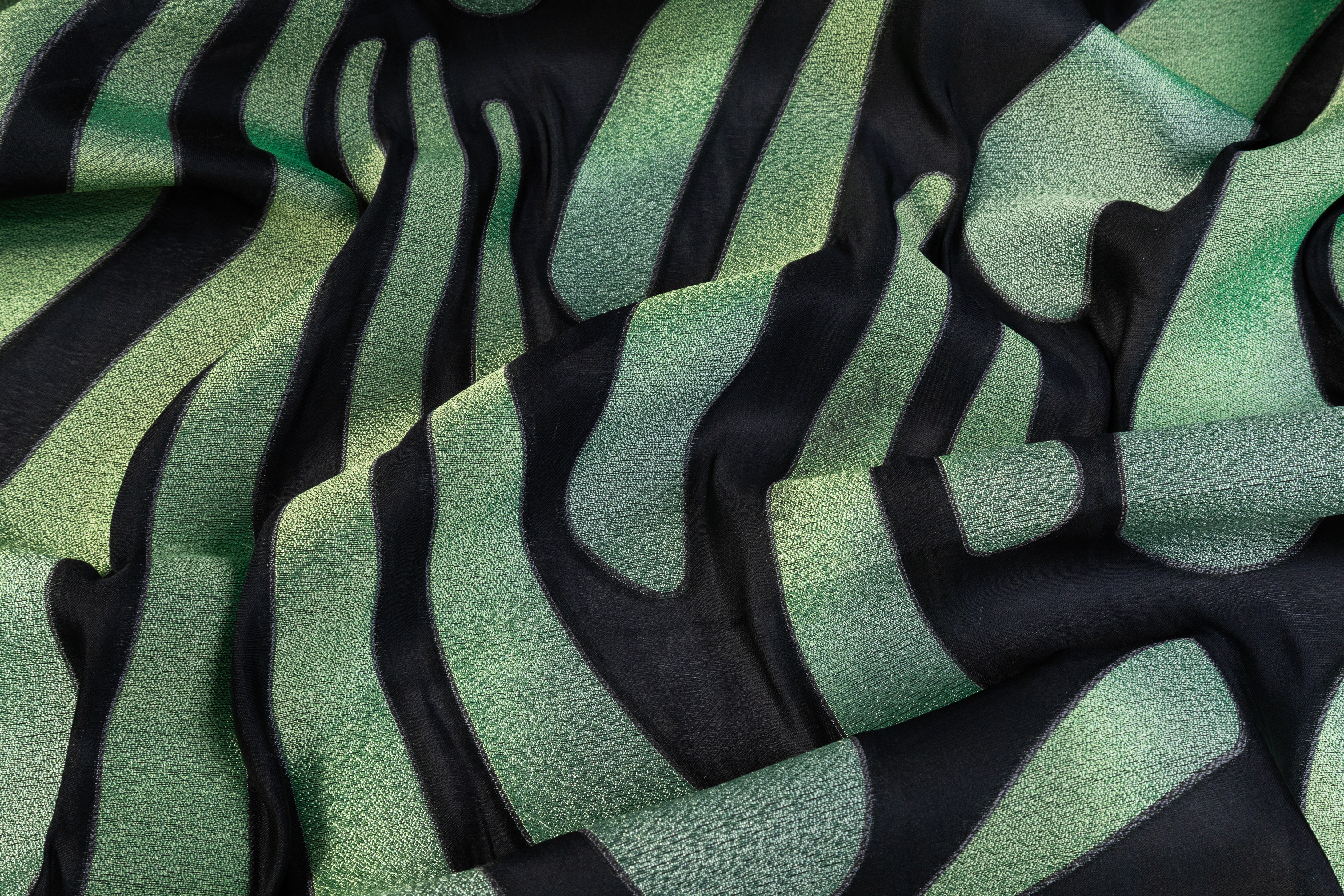 Abstract Italian Silk Blend Fil Coupé - Black / Green