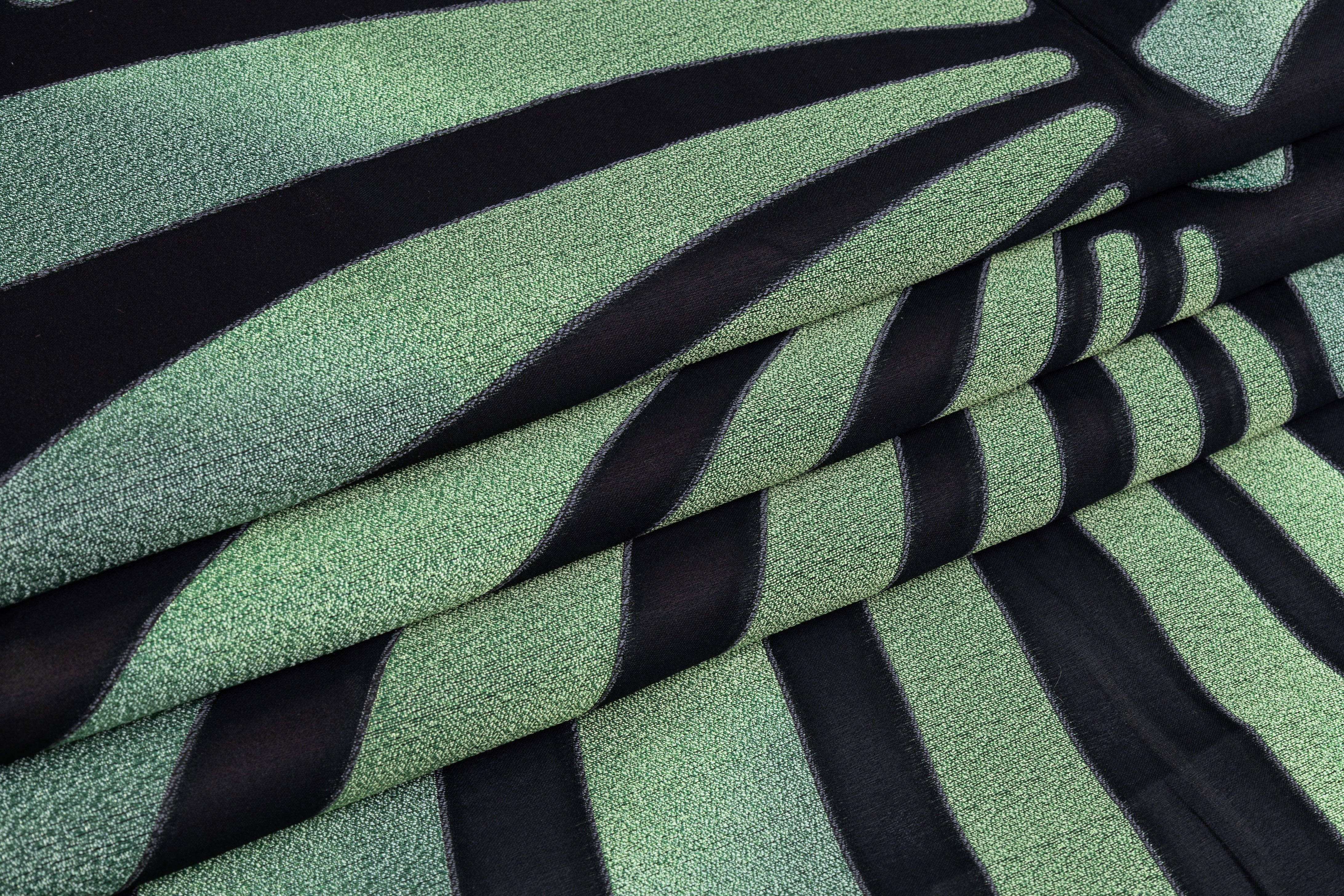 Abstract Italian Silk Blend Fil Coupé - Black / Green