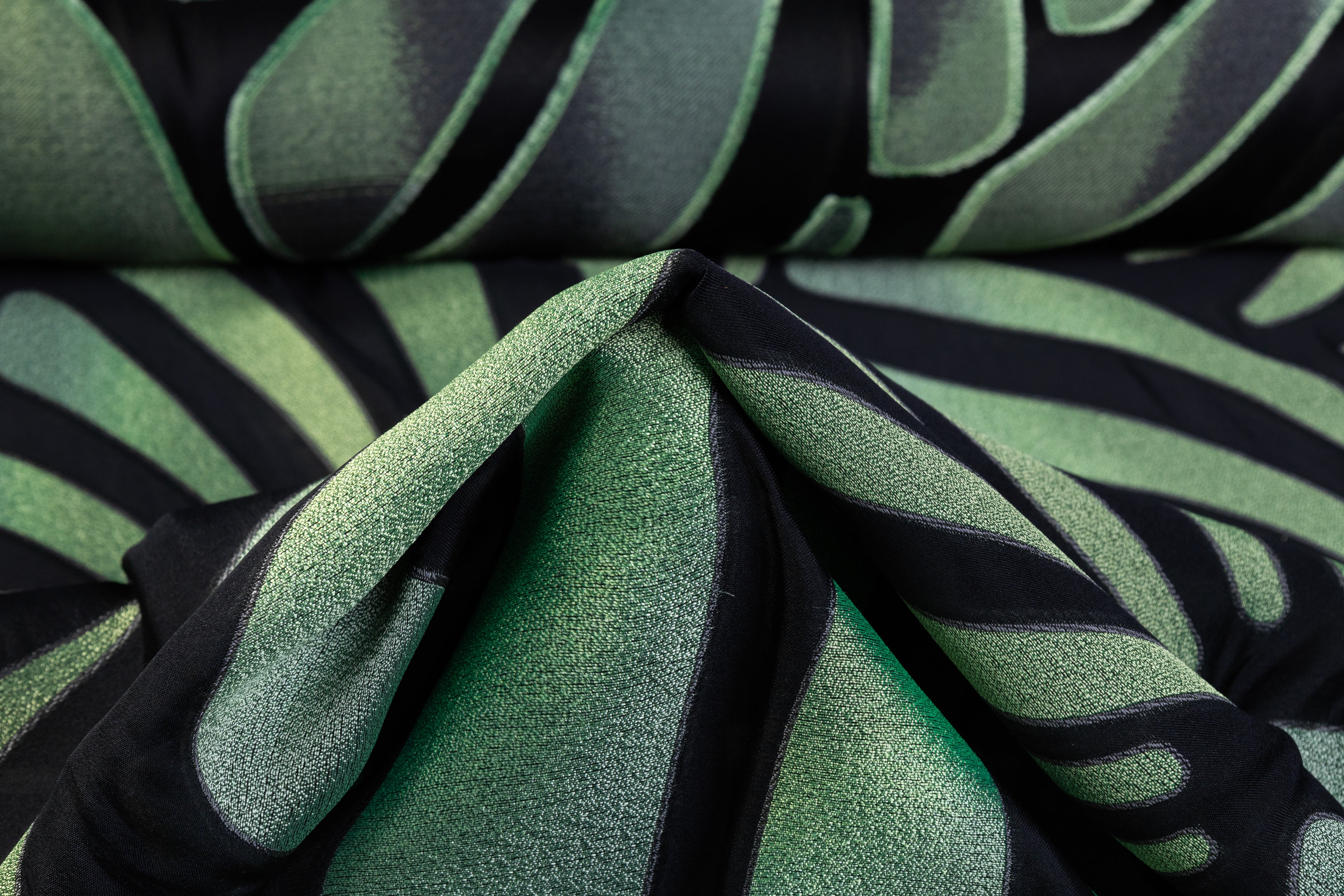 Abstract Italian Silk Blend Fil Coupé - Black / Green