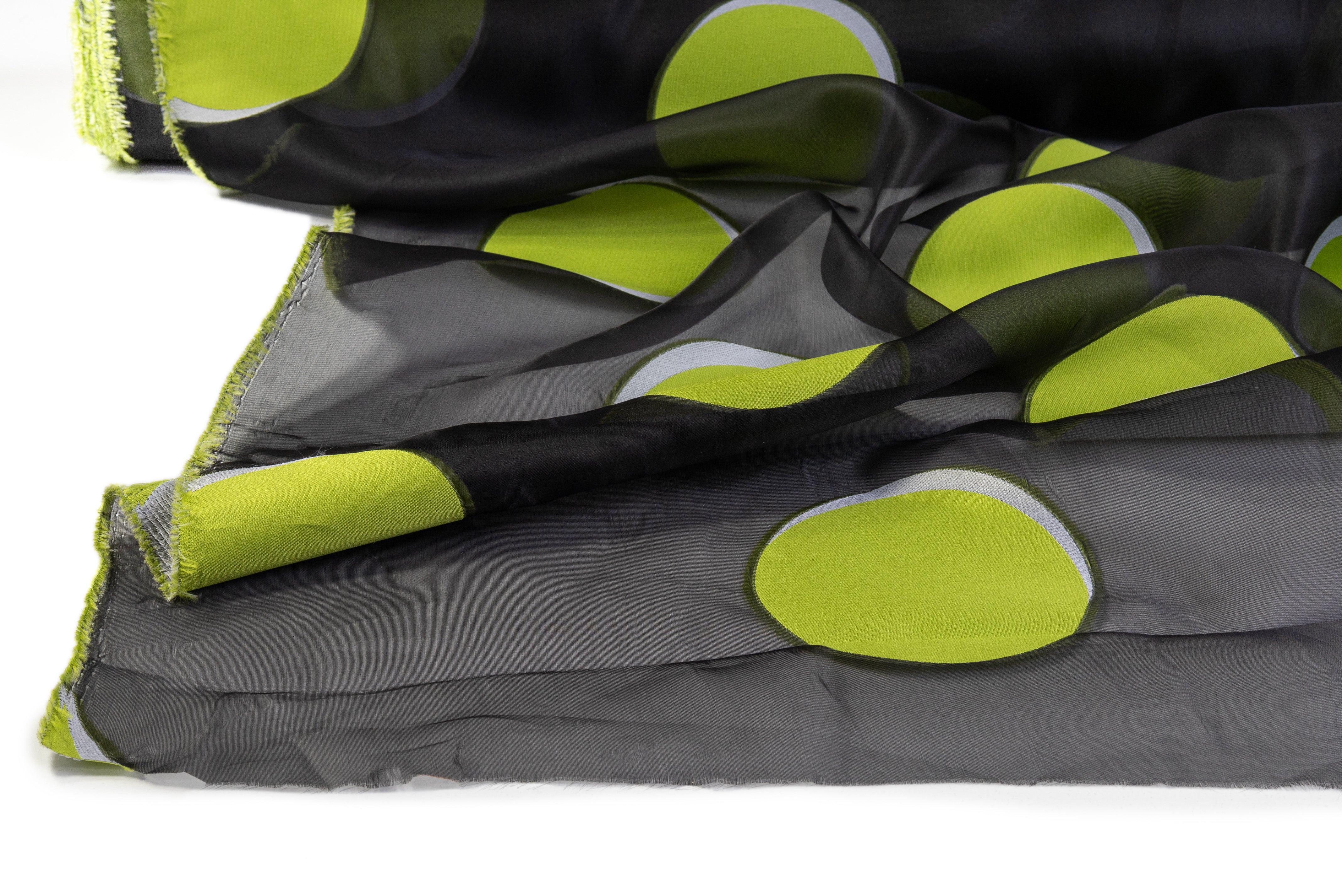Dotted Silk Organza Fil Coupé - Green / Black