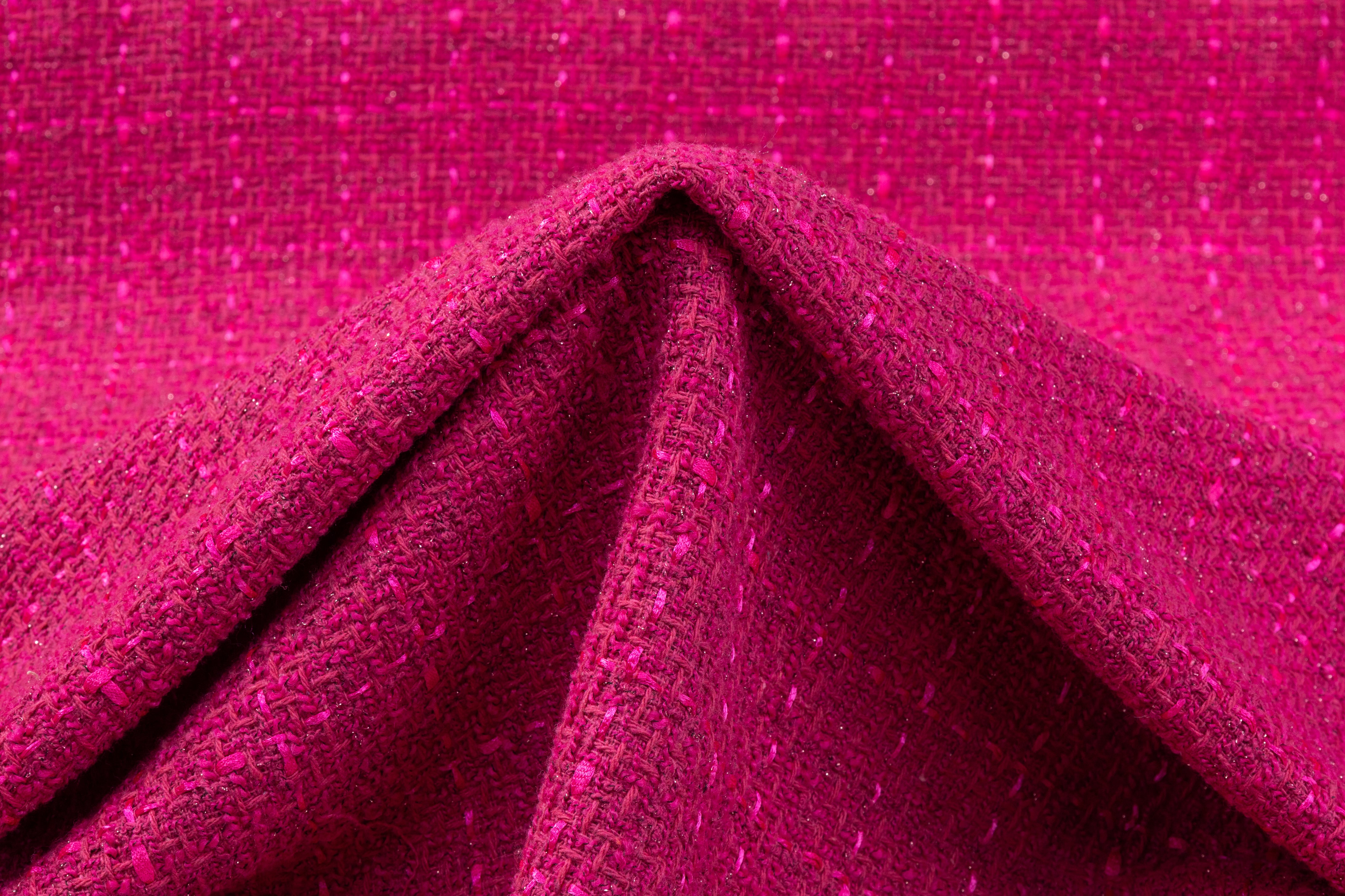 Metallic Cotton Blend Tweed - Magenta