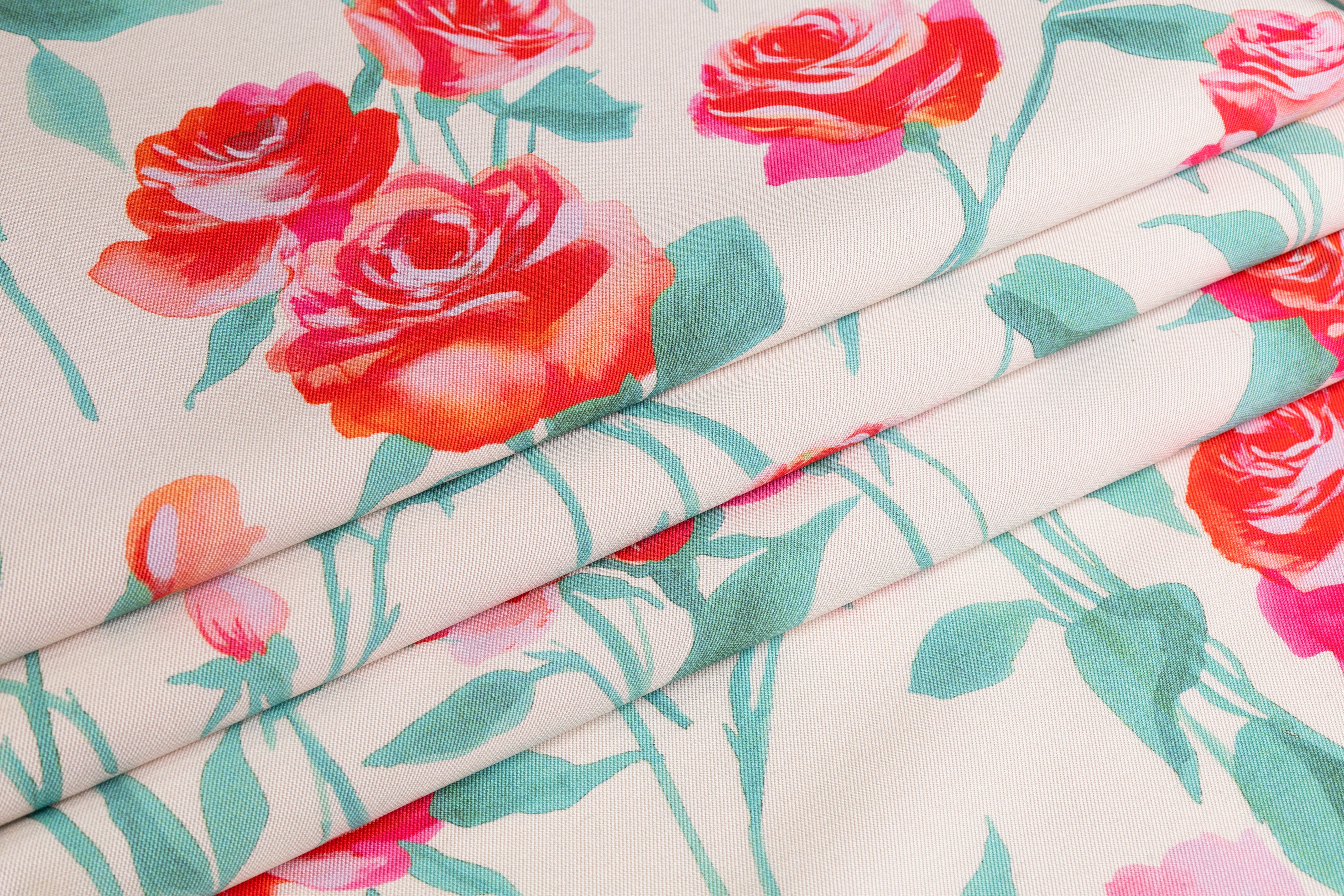 Floral Italian Mikado - Ivory / Green / Pink