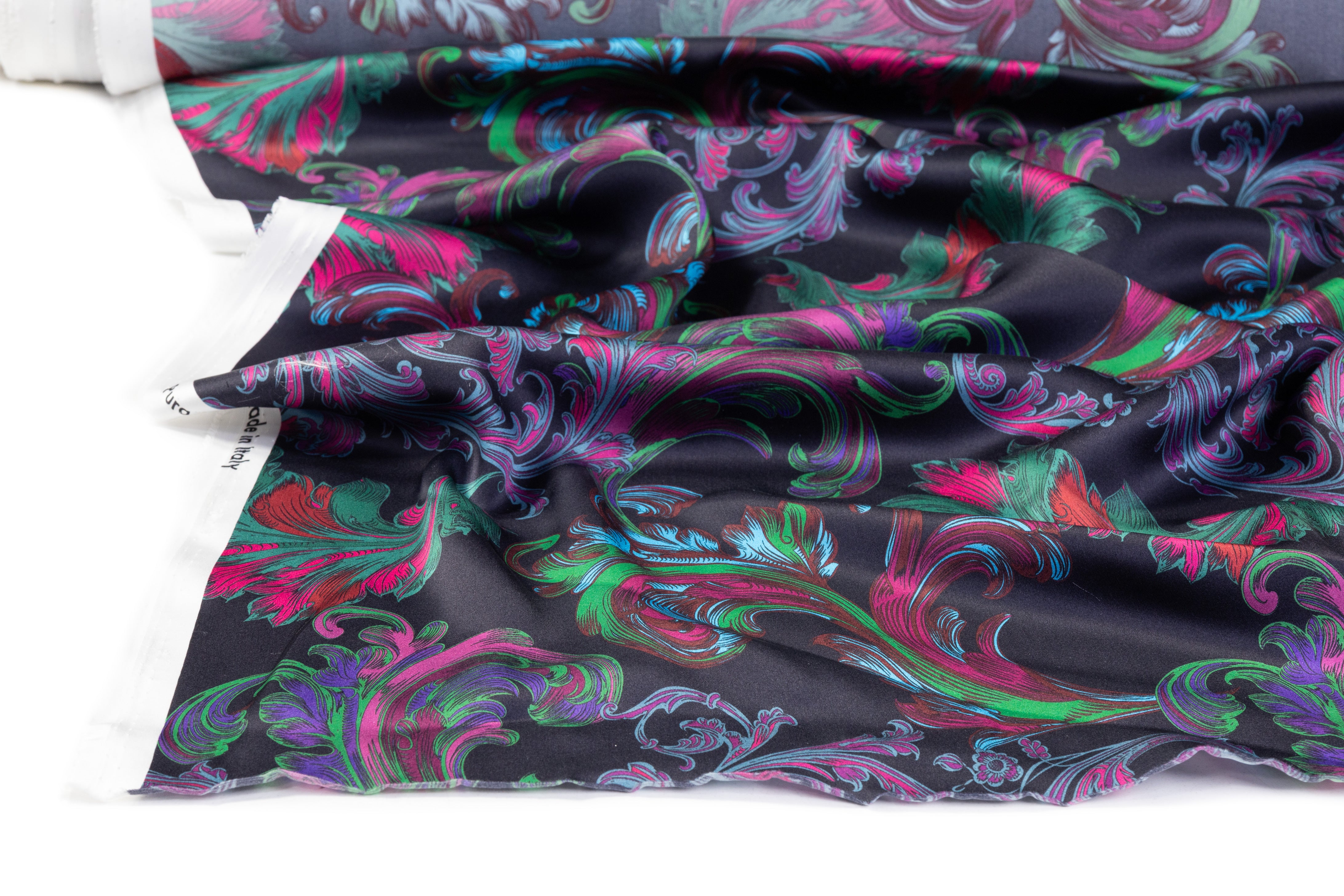 Baroque Italian Silk Charmeuse - Green / Pink / Blue