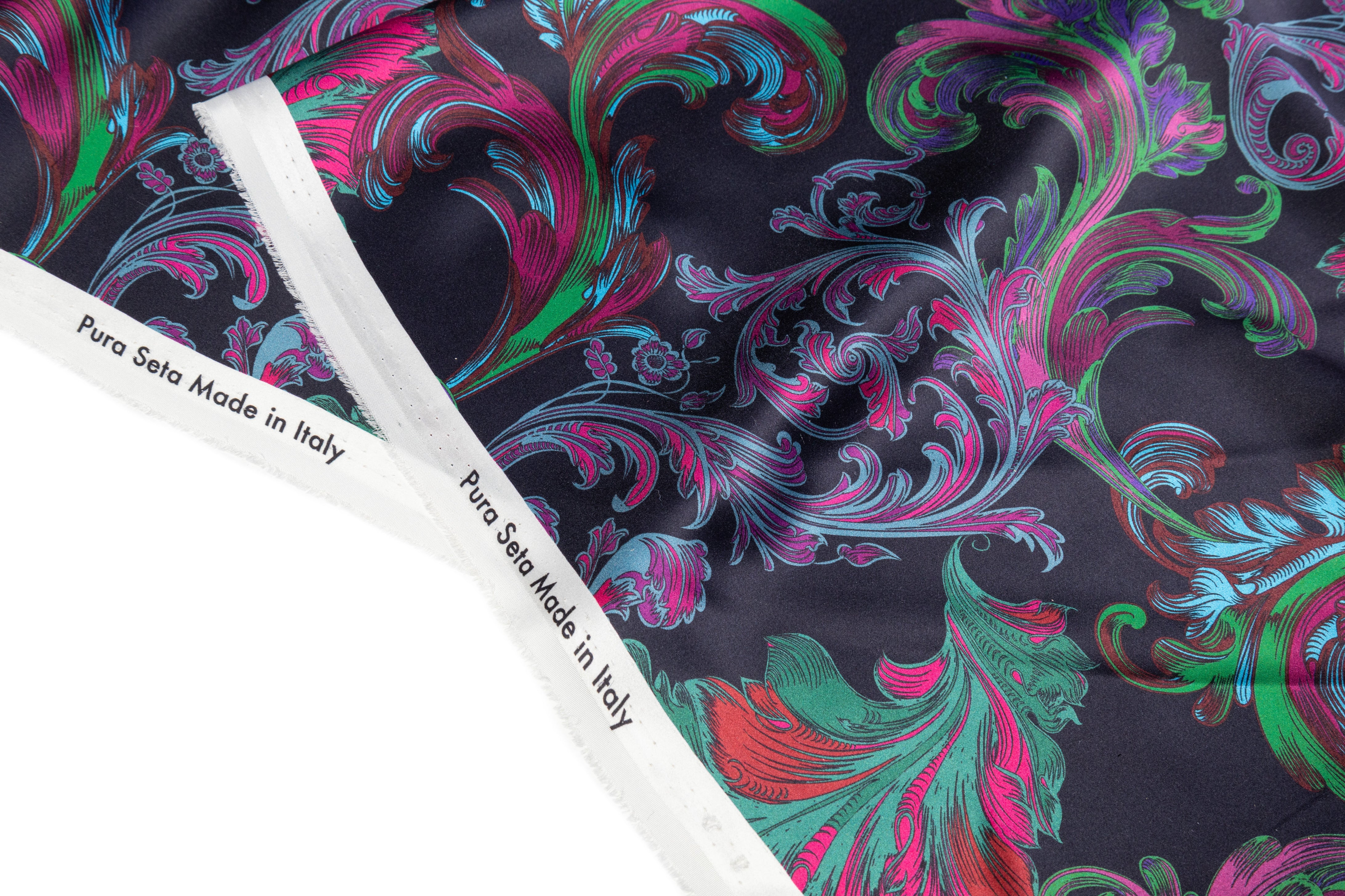 Baroque Italian Silk Charmeuse - Green / Pink / Blue