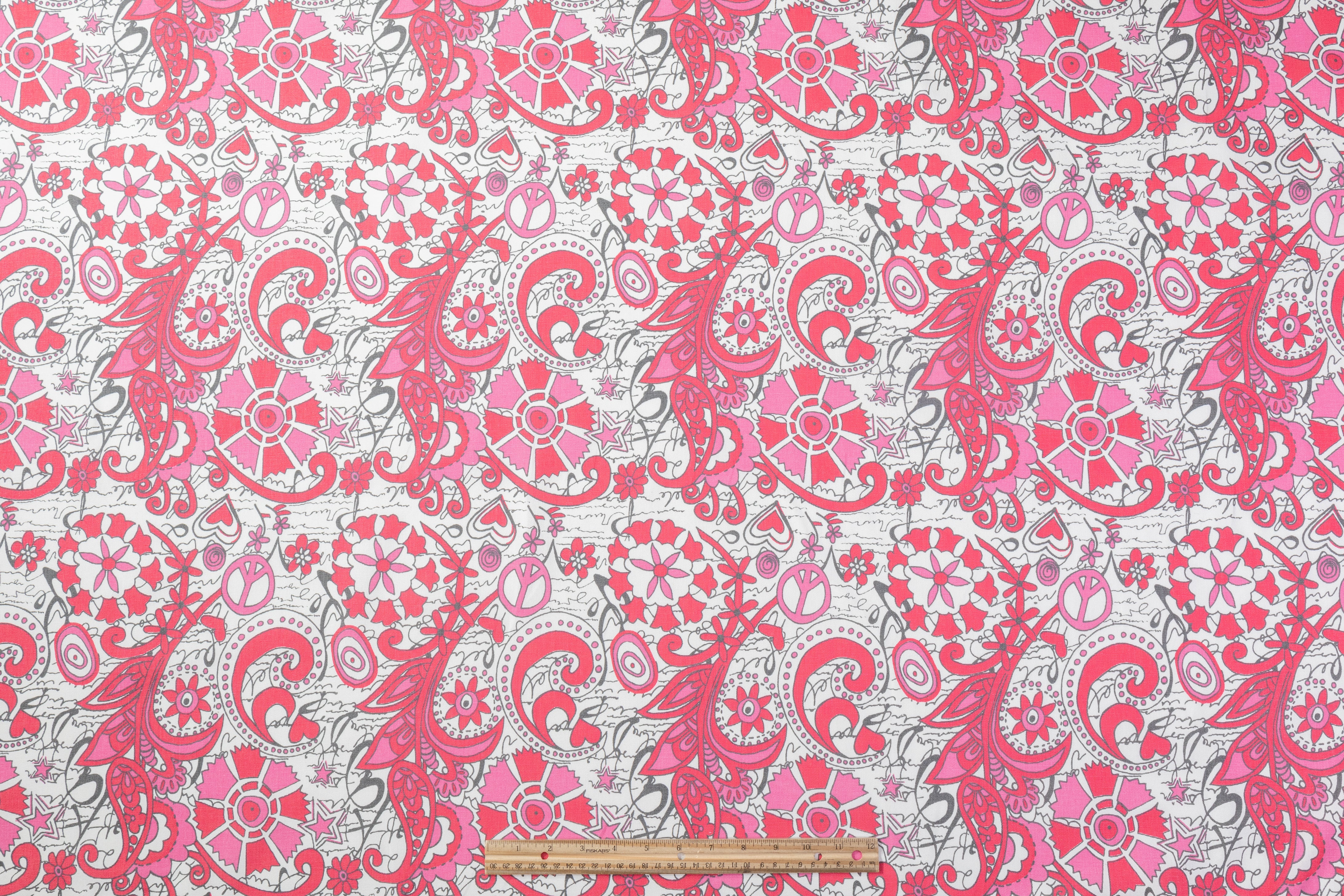 Peace Printed Cotton Canvas - Red / Pink / White