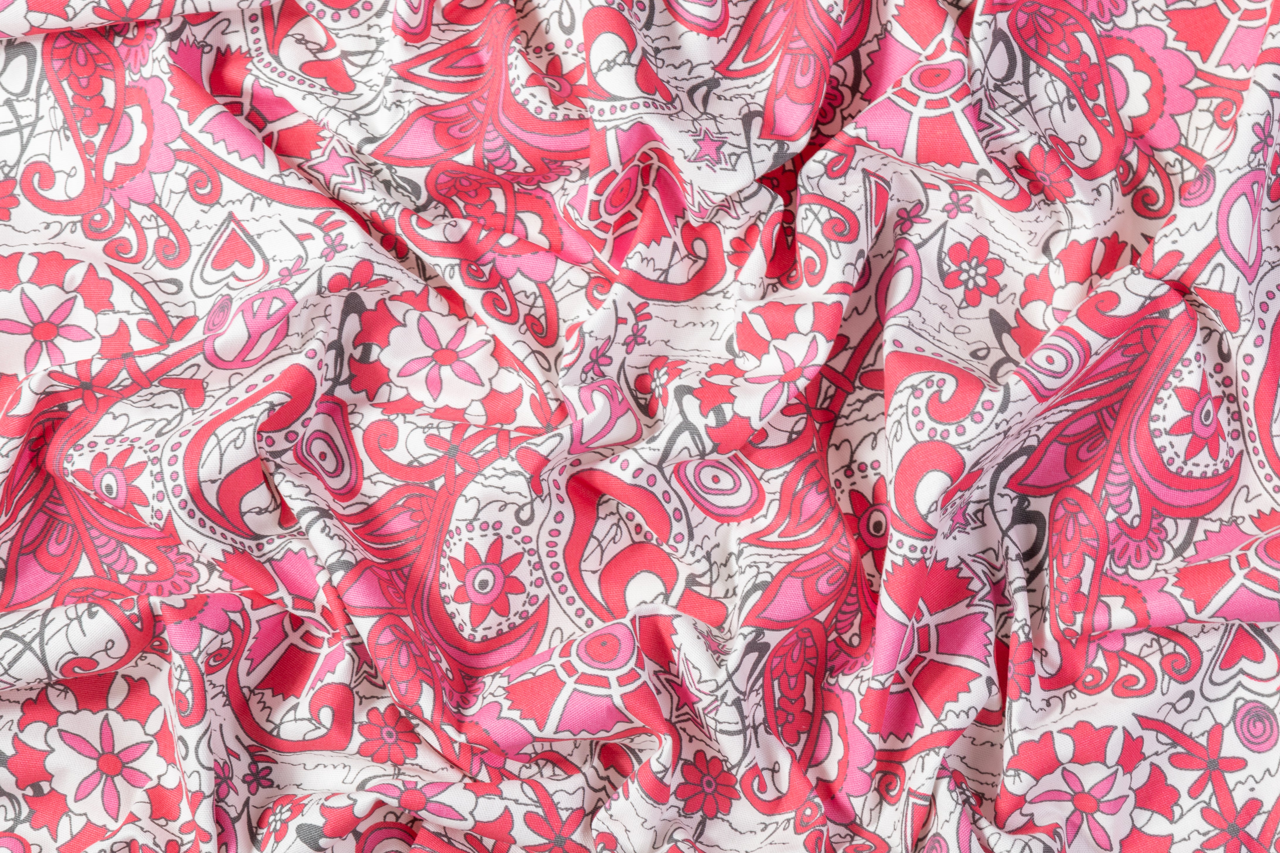 Peace Printed Cotton Canvas - Red / Pink / White