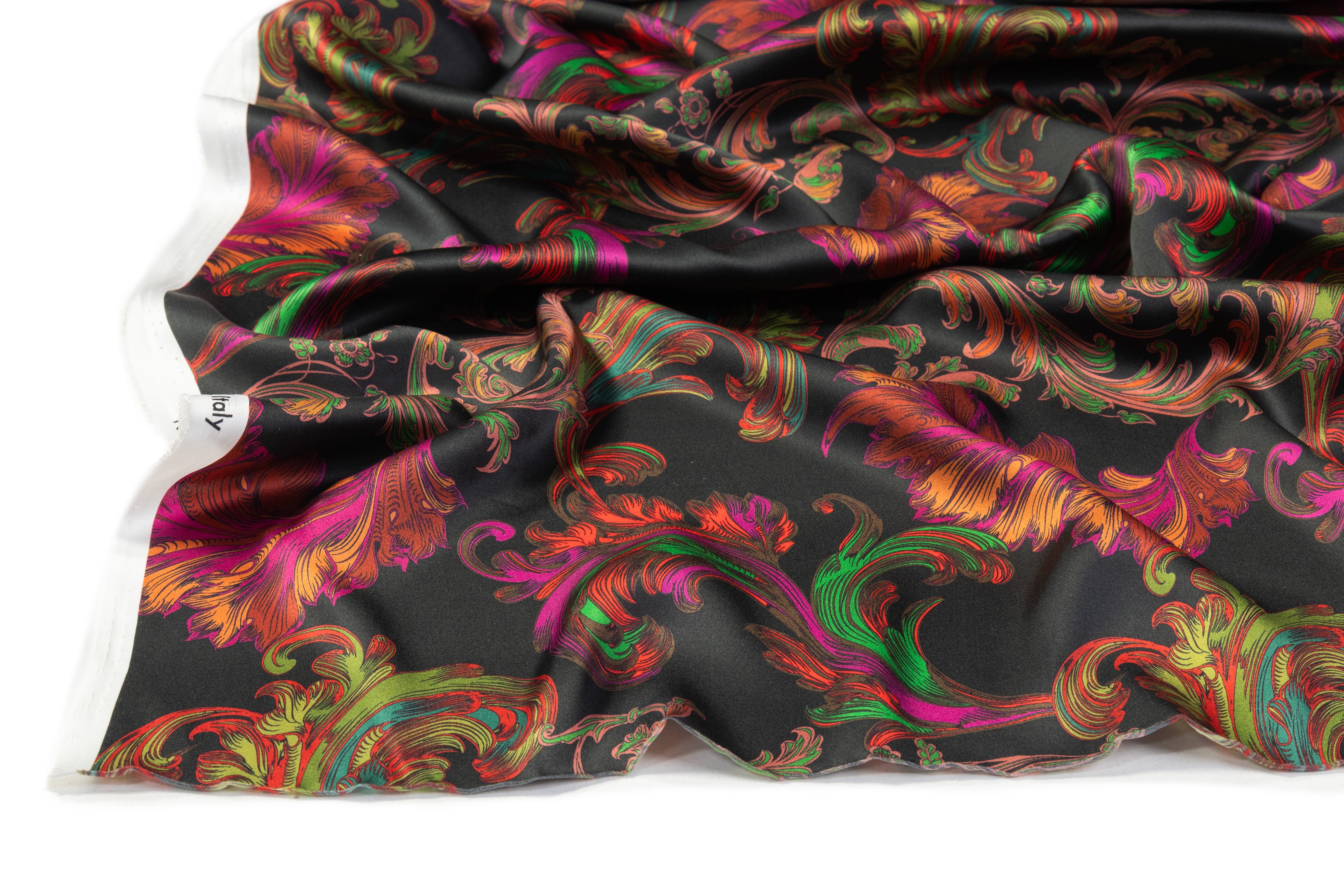 Baroque Italian Silk Charmeuse - Rust / Black / Red / Green