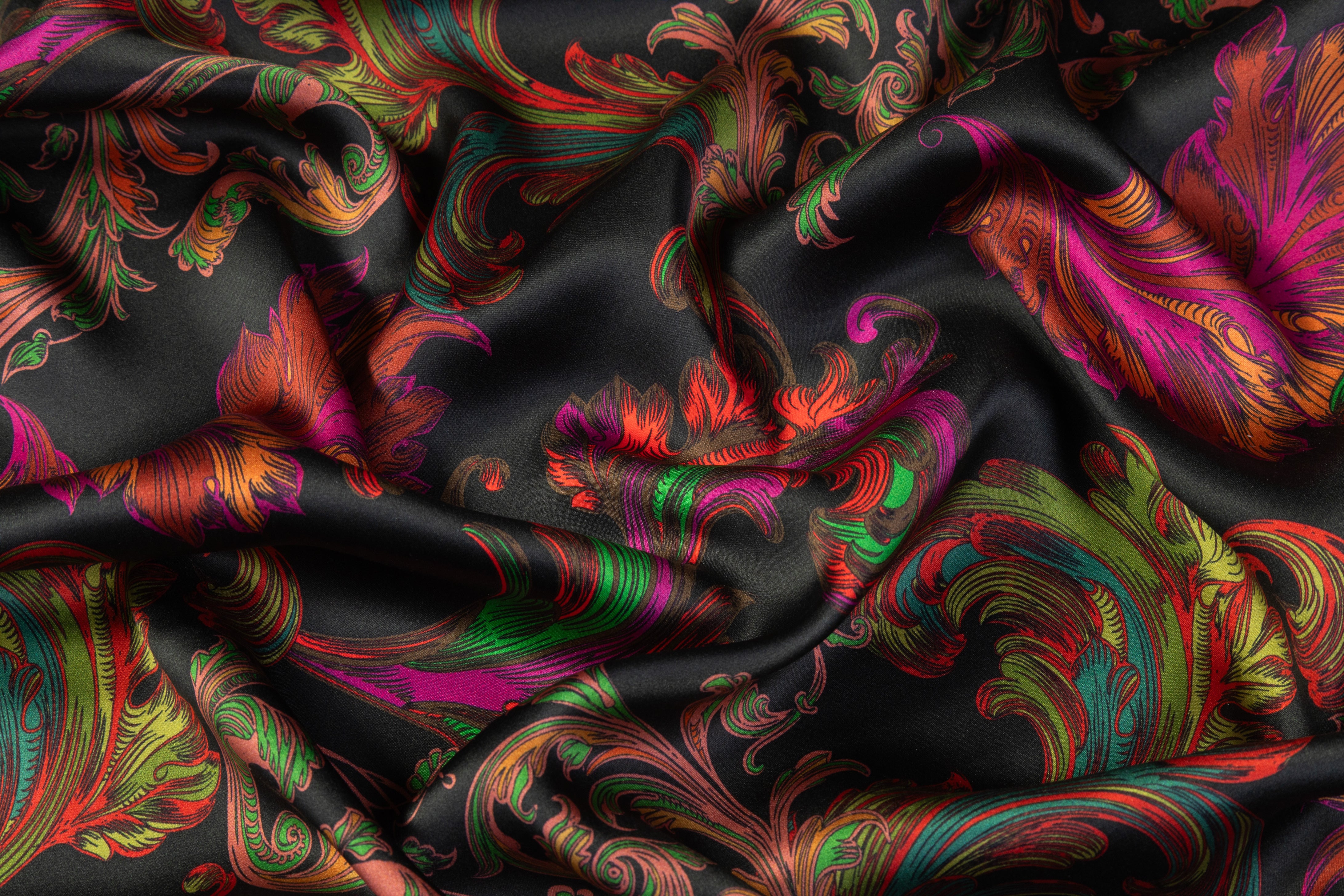 Baroque Italian Silk Charmeuse - Rust / Black / Red / Green