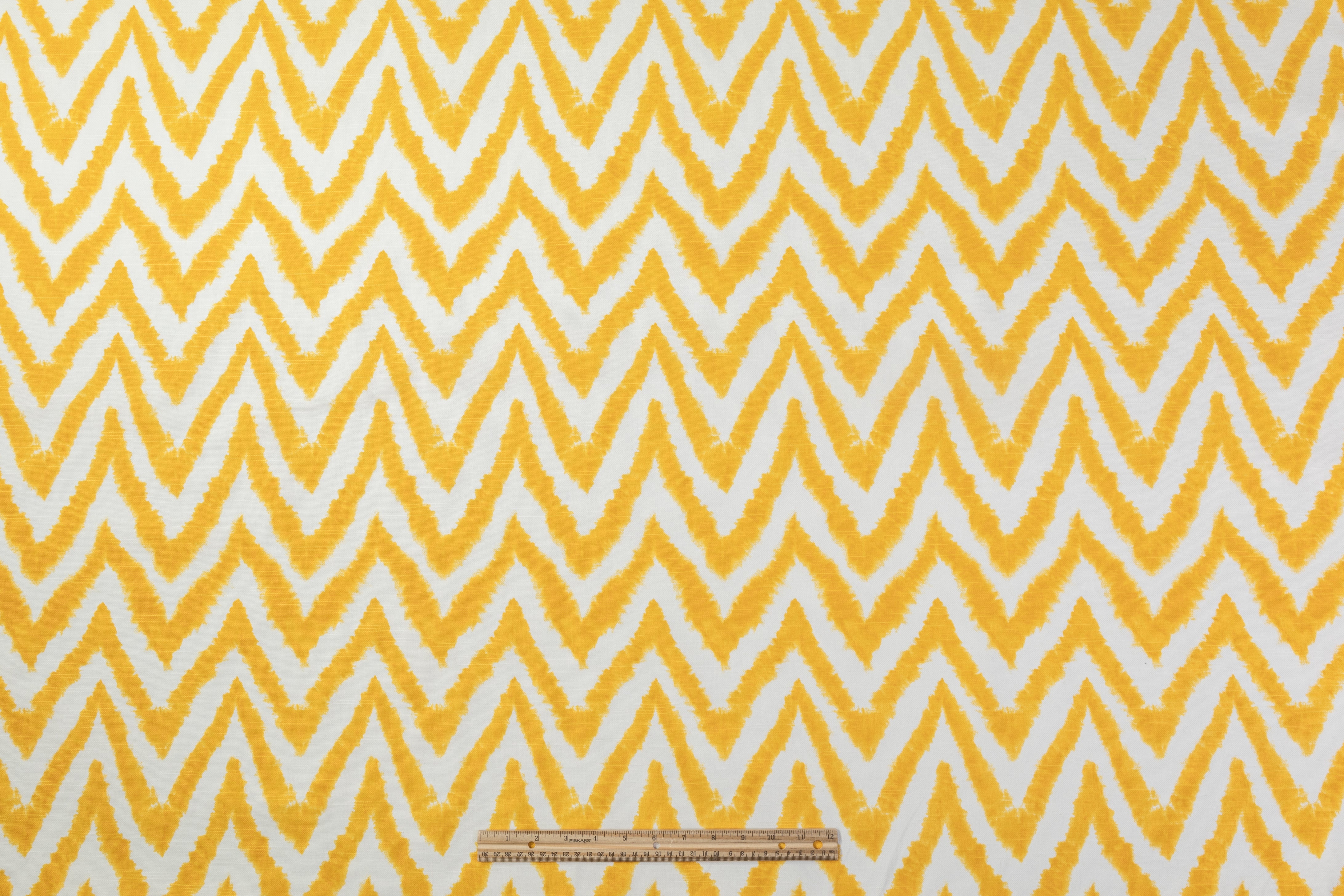 Chevron Printed Cotton Canvas - Yellow / White