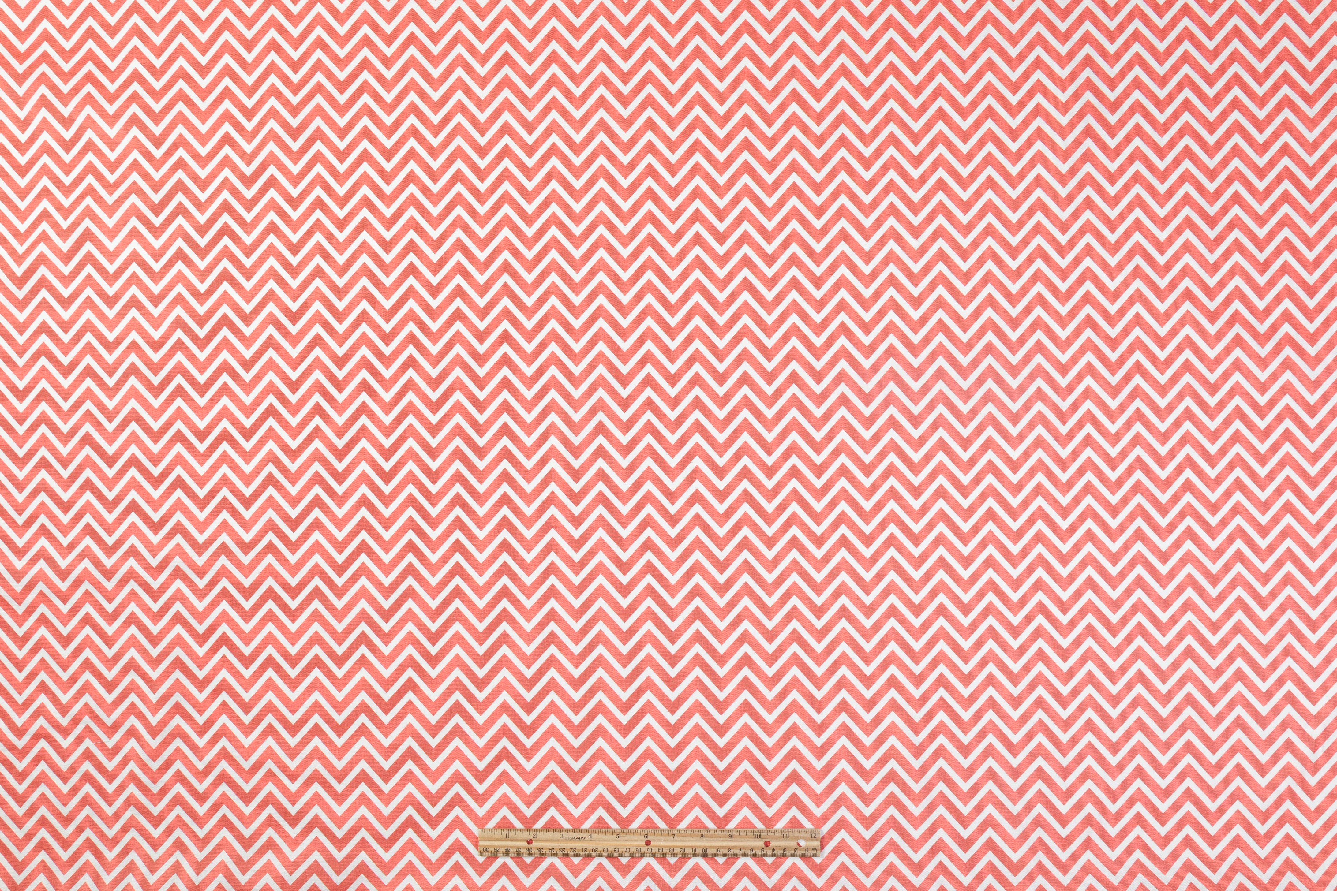 Chevron Printed Cotton Canvas - Coral / White