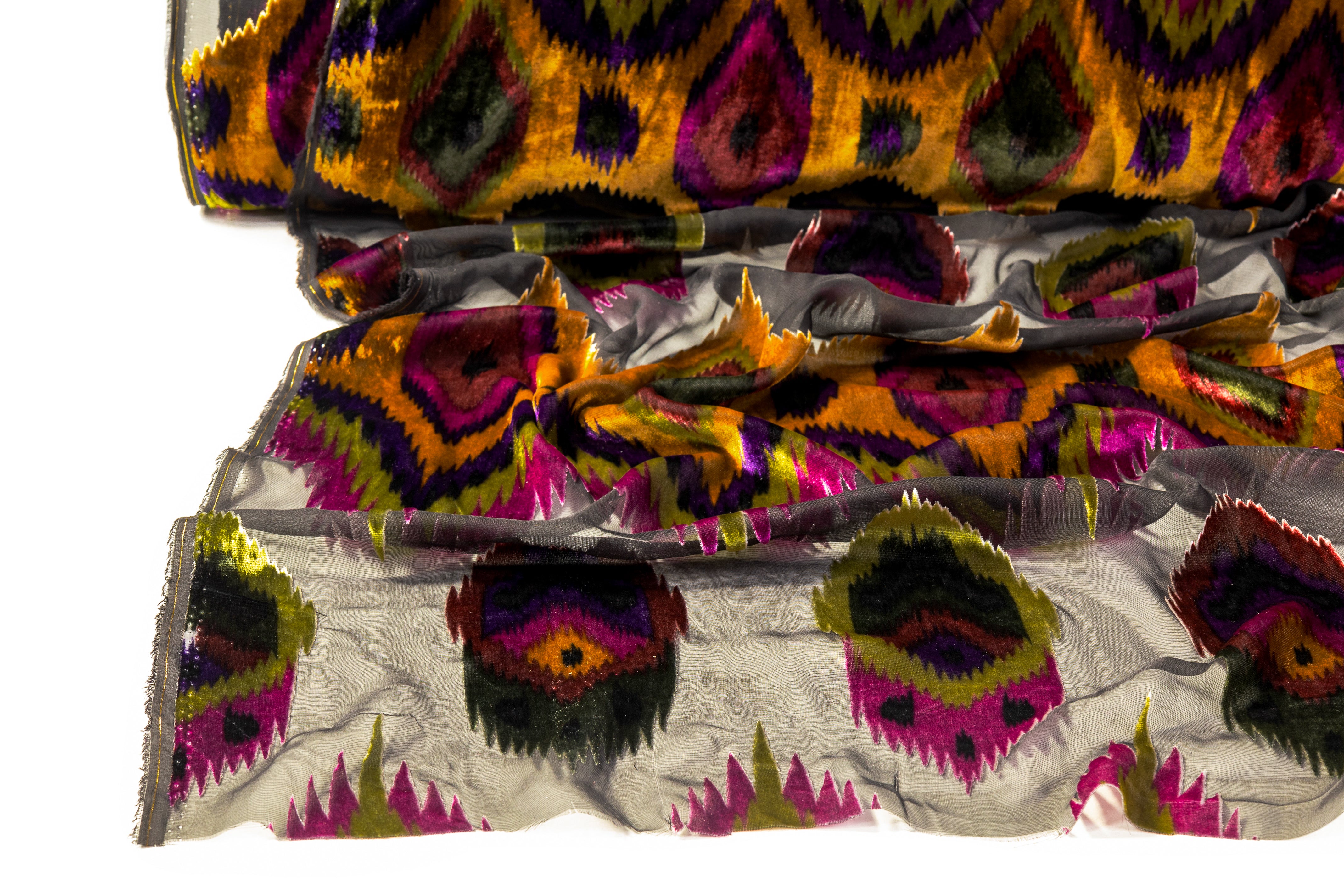 Silk Viscose Italian Velvet Devoré - Black / Gold / Purple