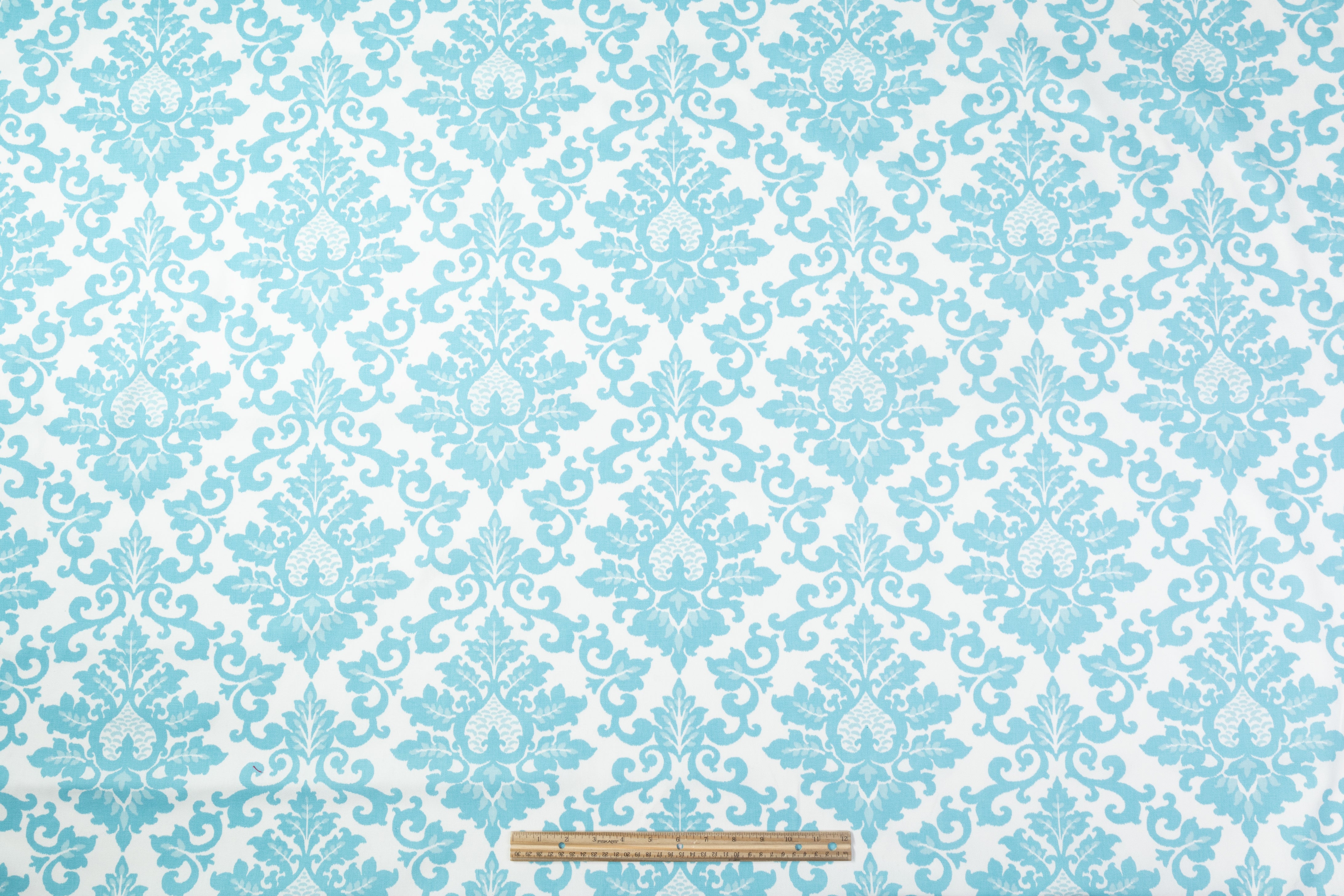 Damask Printed Cotton Canvas - Blue / White