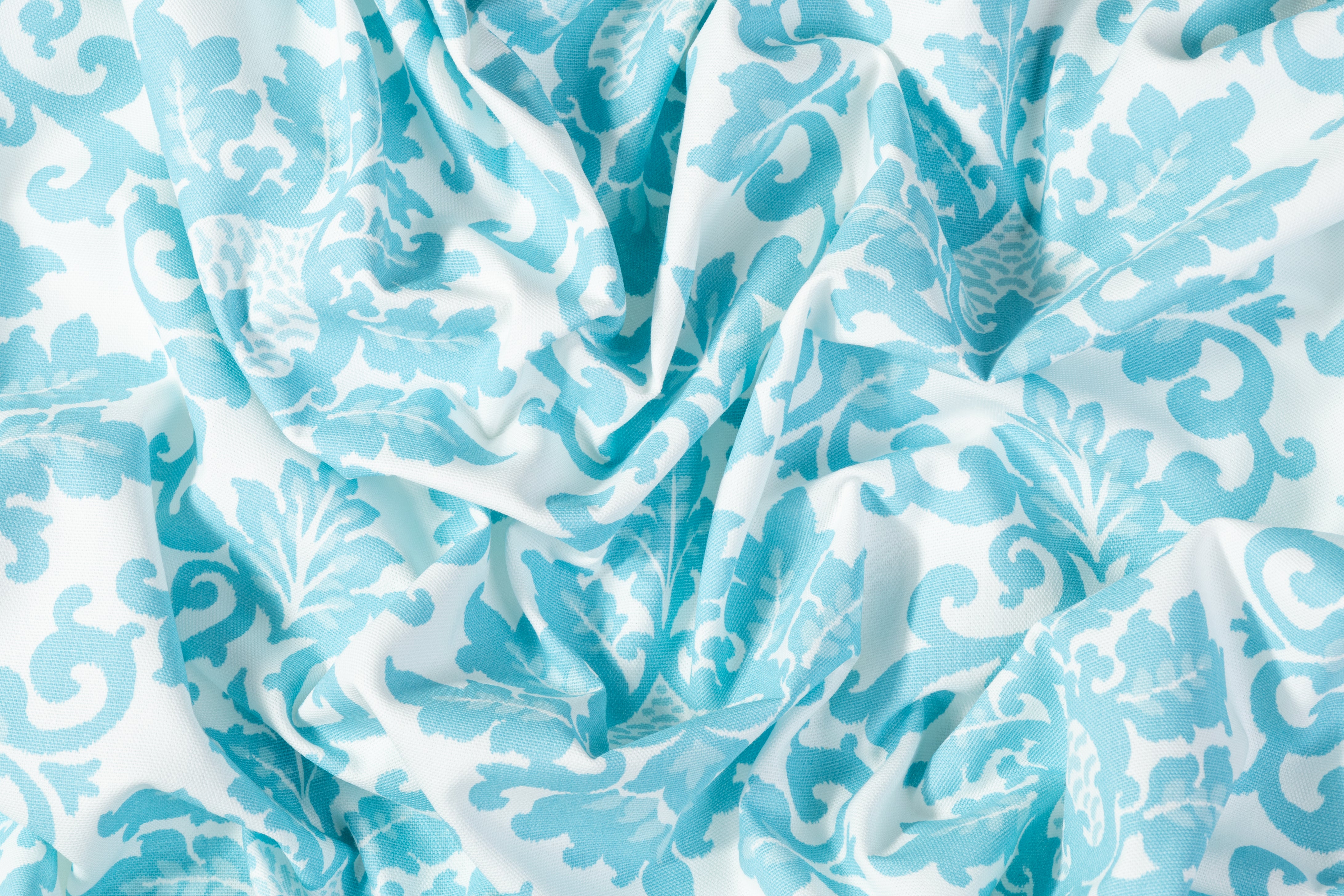 Damask Printed Cotton Canvas - Blue / White